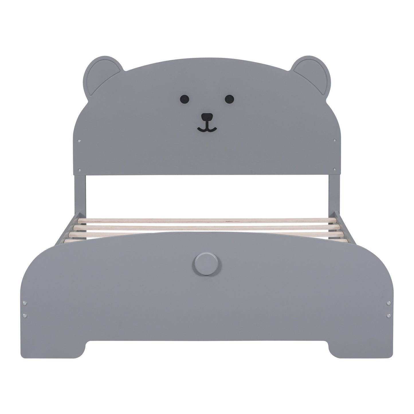 Full Size Wood Platform Bed with Bear-shaped Headboard and Footboard,Gray