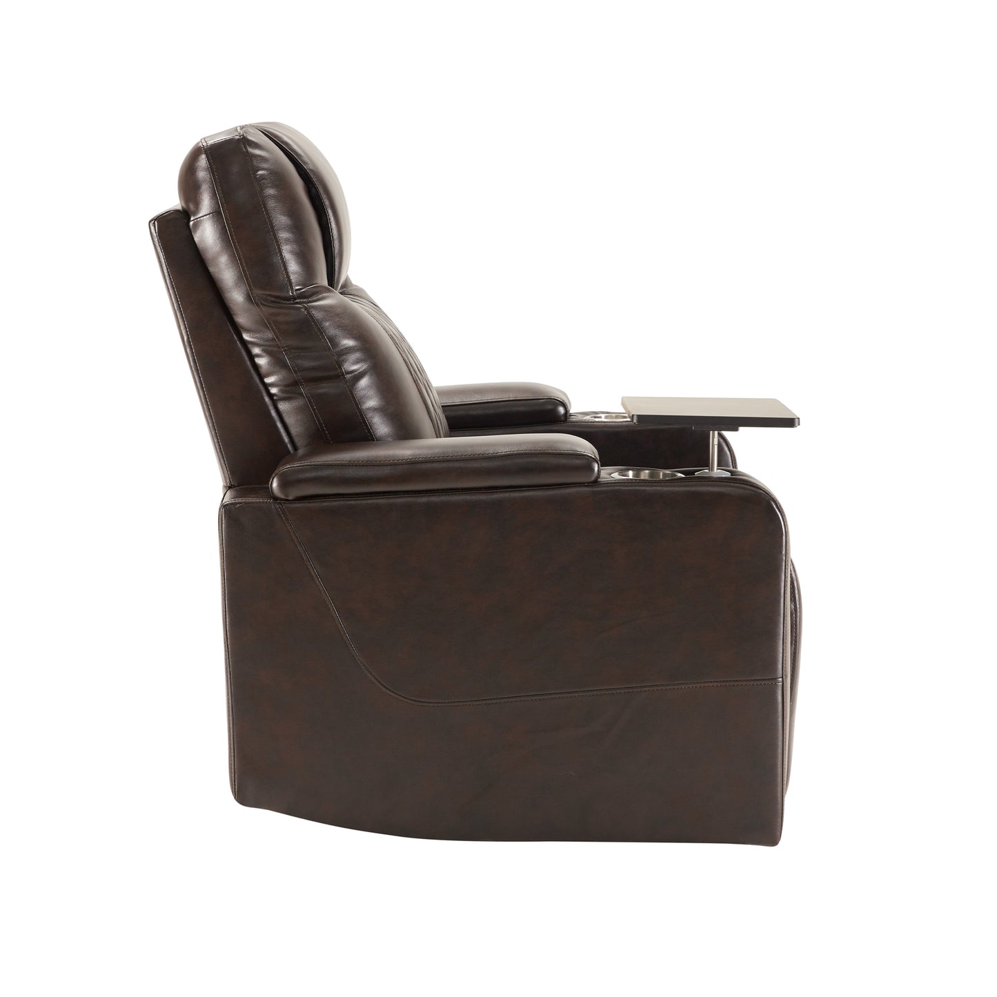 Luxurious Brown Power Motion Recliner with USB Charging Port and Swivel Tray Table