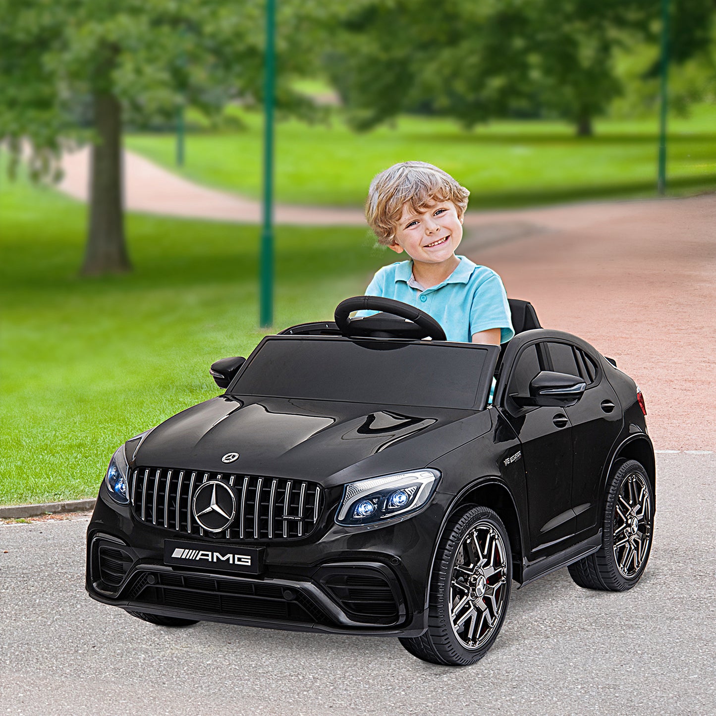 Aosom 12V Toddler Ride On Car with Remote Control, Mercedes Benz AMG GLC63S Coupe, Electric Car with 2 Speed, MP3 Player, Light, Horn, Songs, Suspension, Black