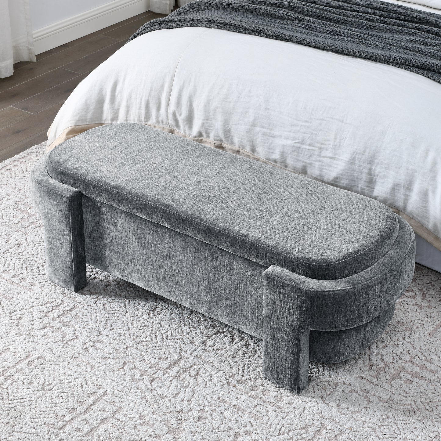 Chenille Upholstered Bench with Large Storage Space for the Living Room, Entryway and Bedroom,Grey,( 51.5''x20.5''x17'' )