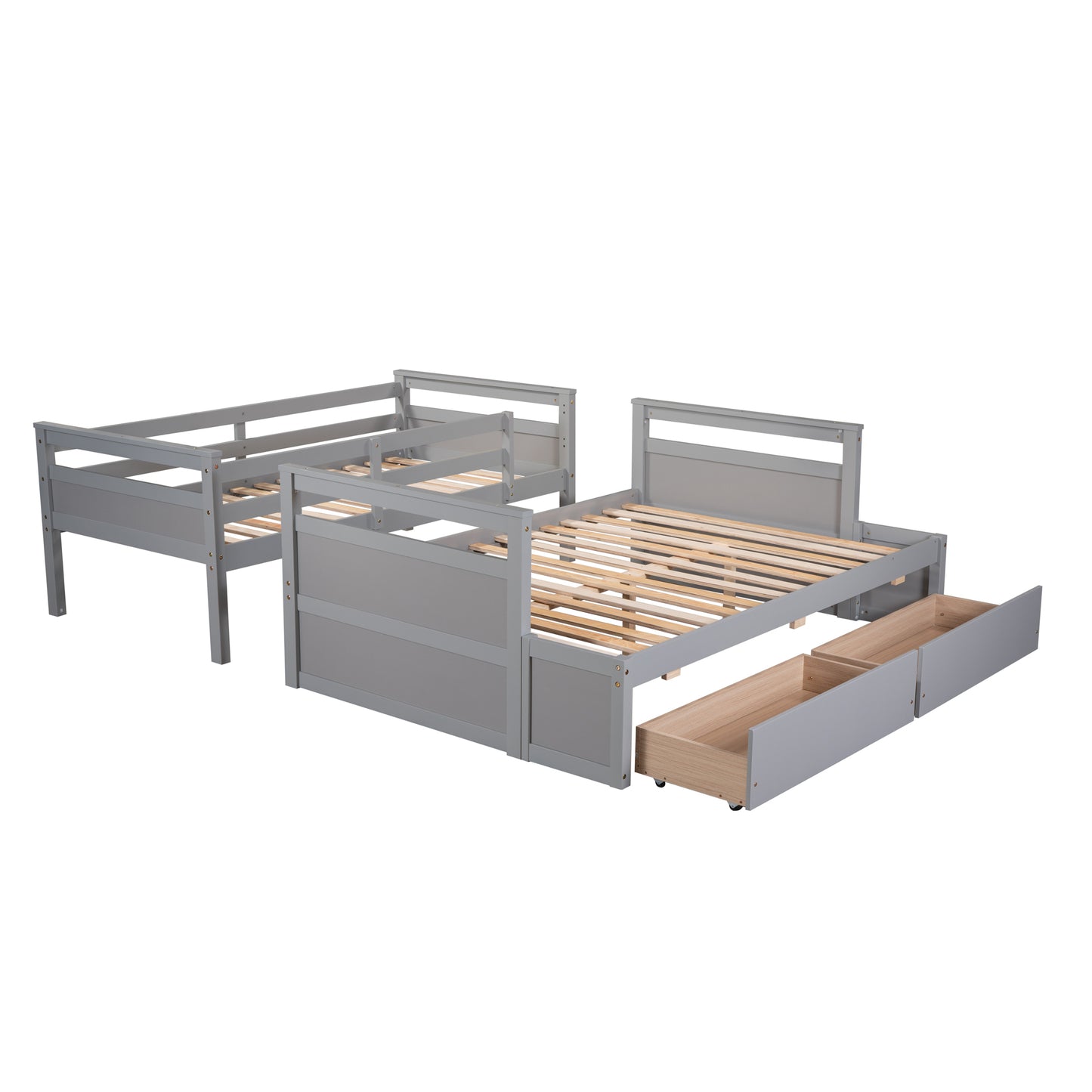 Gray Bunk Bed with Under-Bed Storage and Twin-Full Configuration