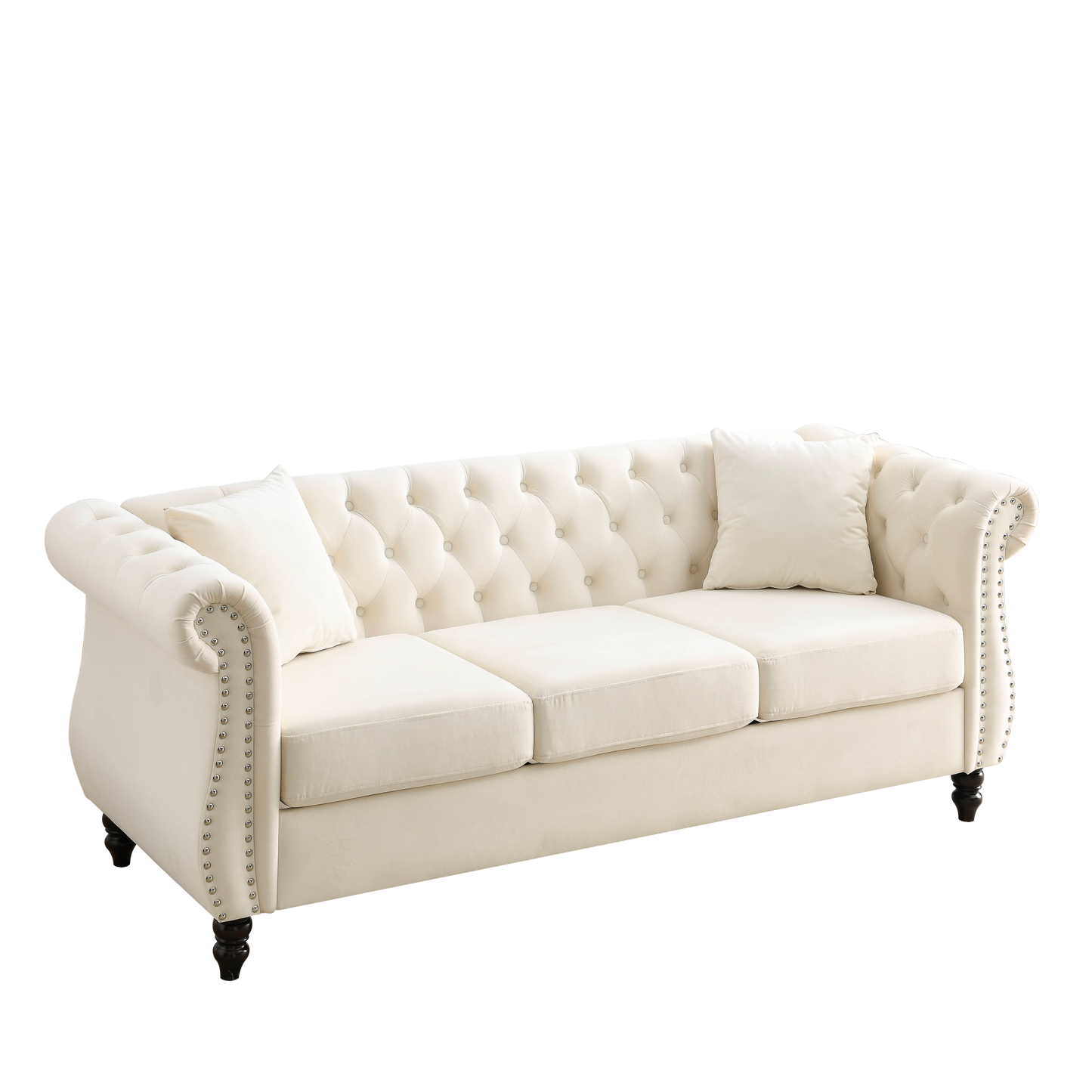 Beige Velvet Chesterfield 3-Seater Sofa Set