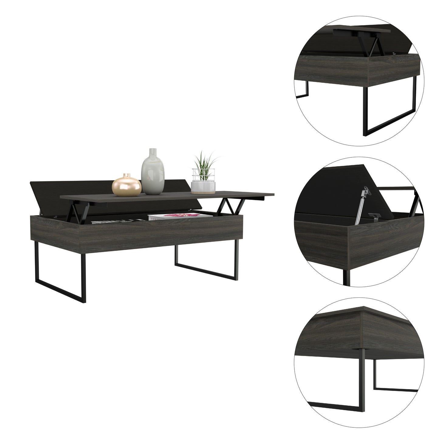 Suffolk Lift Top Coffee Table in Carbon Espresso - Stylish and Functional Piece for Your Living Space