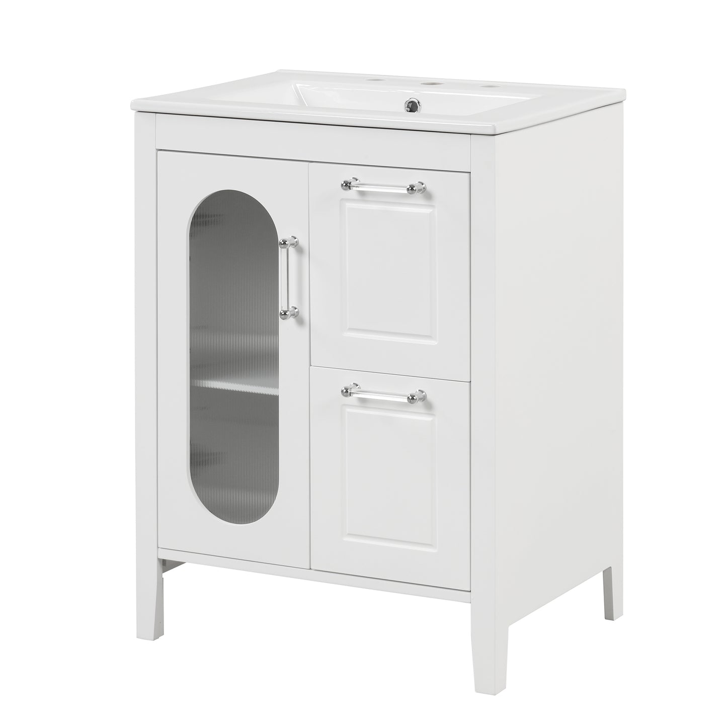 24-Inch White Bathroom Vanity Cabinet with Sink, Two Drawers, and Adjustable Shelf