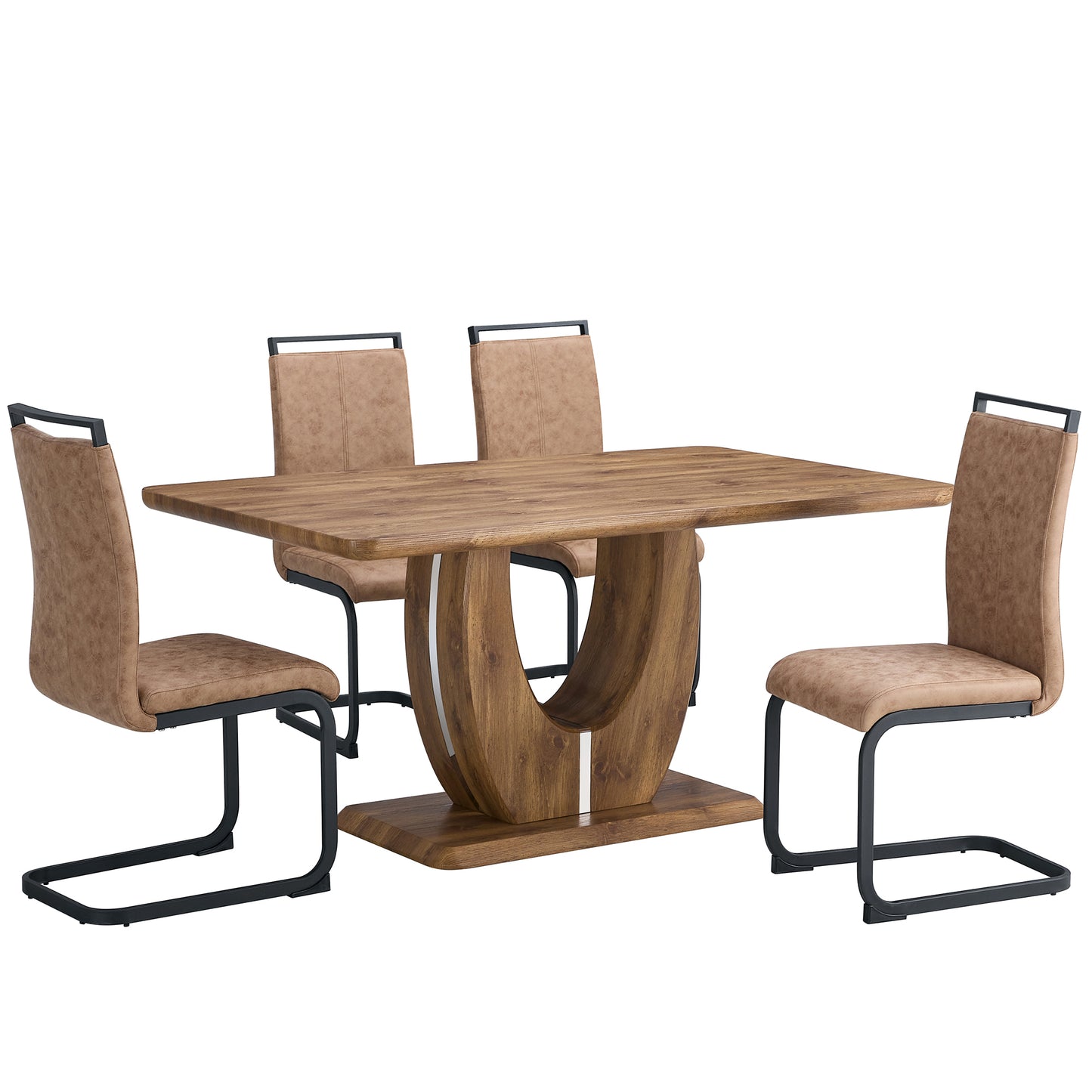 5 Piece Modern Dining Table Set, Rectangular Kitchen Table Set with Wooden Tabletop＆4 Pu Leather Upholstered Chairs Ideal for Dining Room, Kitchen