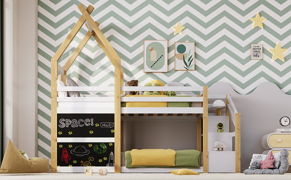 Treehouse Bunk Bed with Storage Staircase and Blackboards