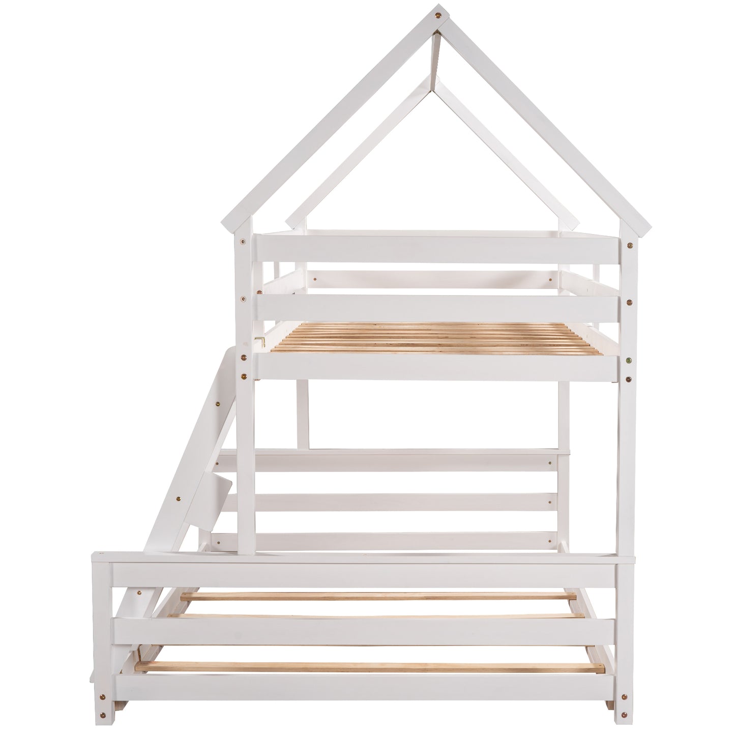 Playful White Twin over Full Bunk Bed with House-Inspired Design