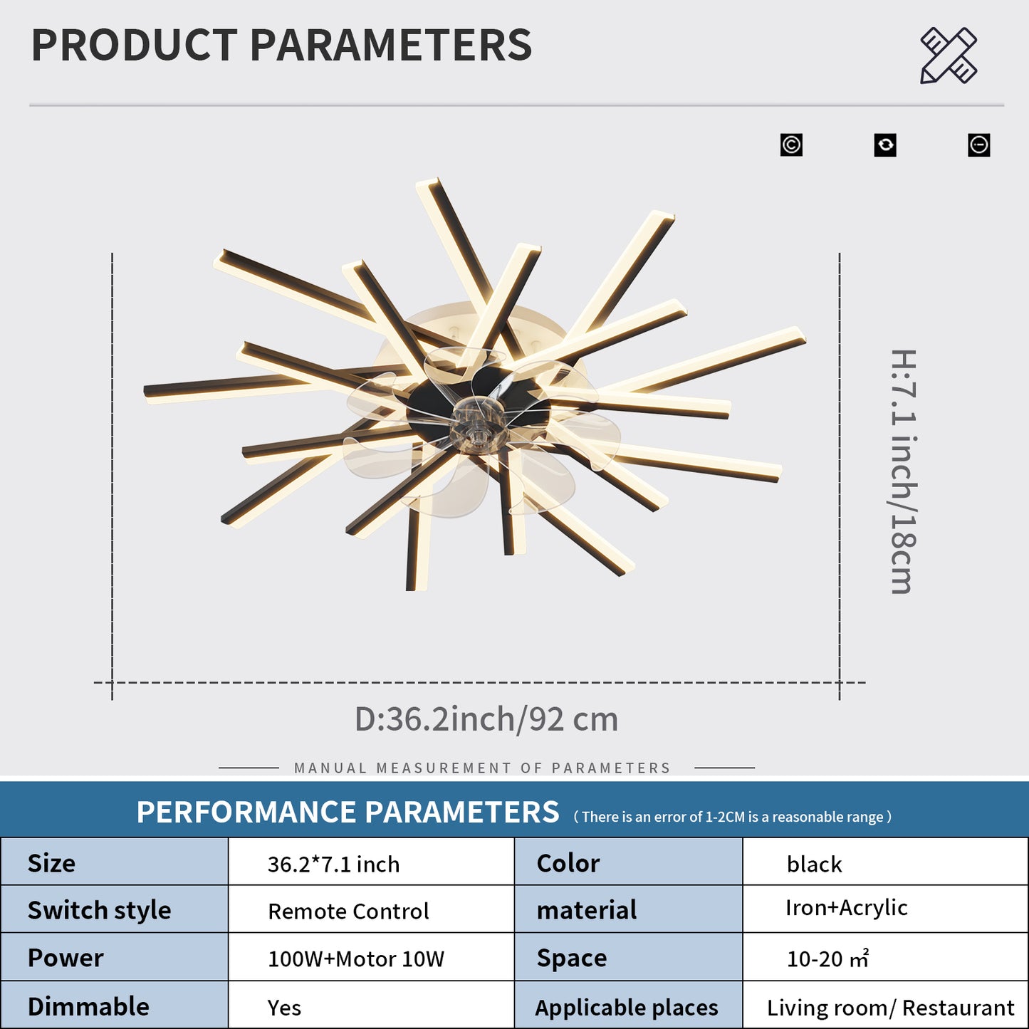 Ceiling Fan with Remote Control and Dimmable LED Lights