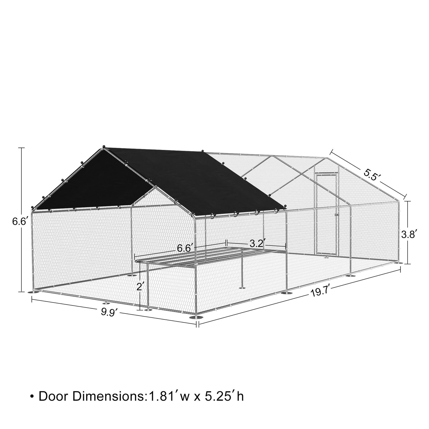 Large metal chicken coop, walk-in chicken coop, galvanized wire poultry chicken coop, rabbit duck coop with waterproof and UV protection cover for outdoor, backyard and farm. 9.8' W x 19.7' D x 6.6' H