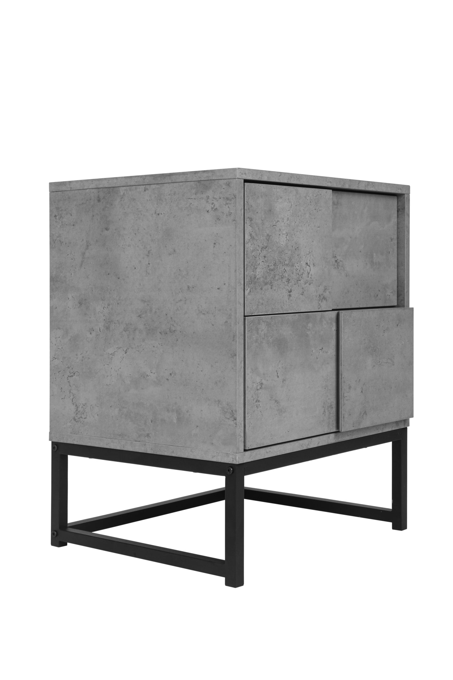 Set of 2, 2 Drawer Nightstand, Geometric Elements, Cement Grey, for Bedroom, Living Room and Study