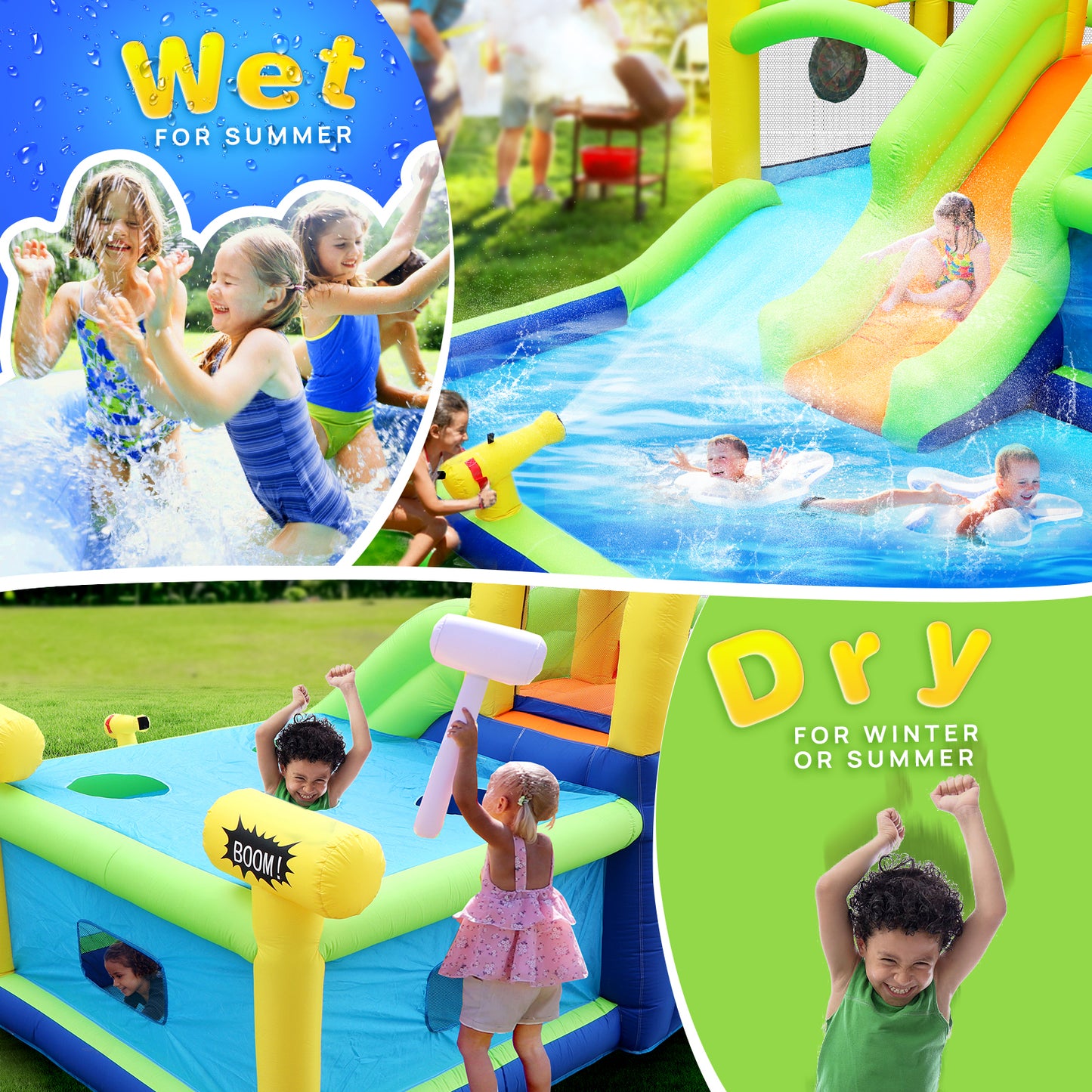 7-in-1 Inflatable Water Park Bouncer with Whack-a-Mole Games and Splash Pool