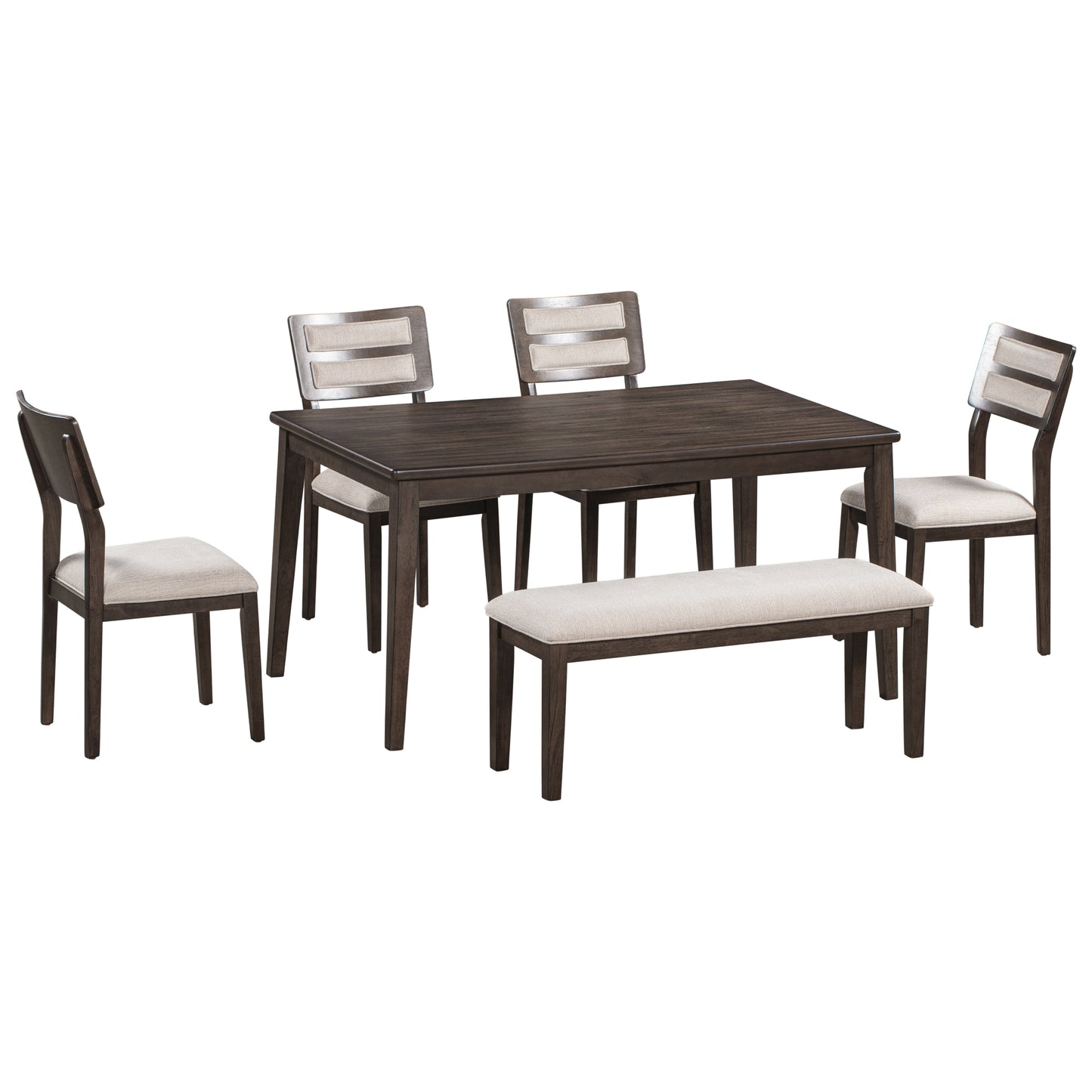 TREXM Classic and Traditional Style 6 - Piece Dining Set, Includes Dining Table, 4 Upholstered Chairs & Bench (Espresso)