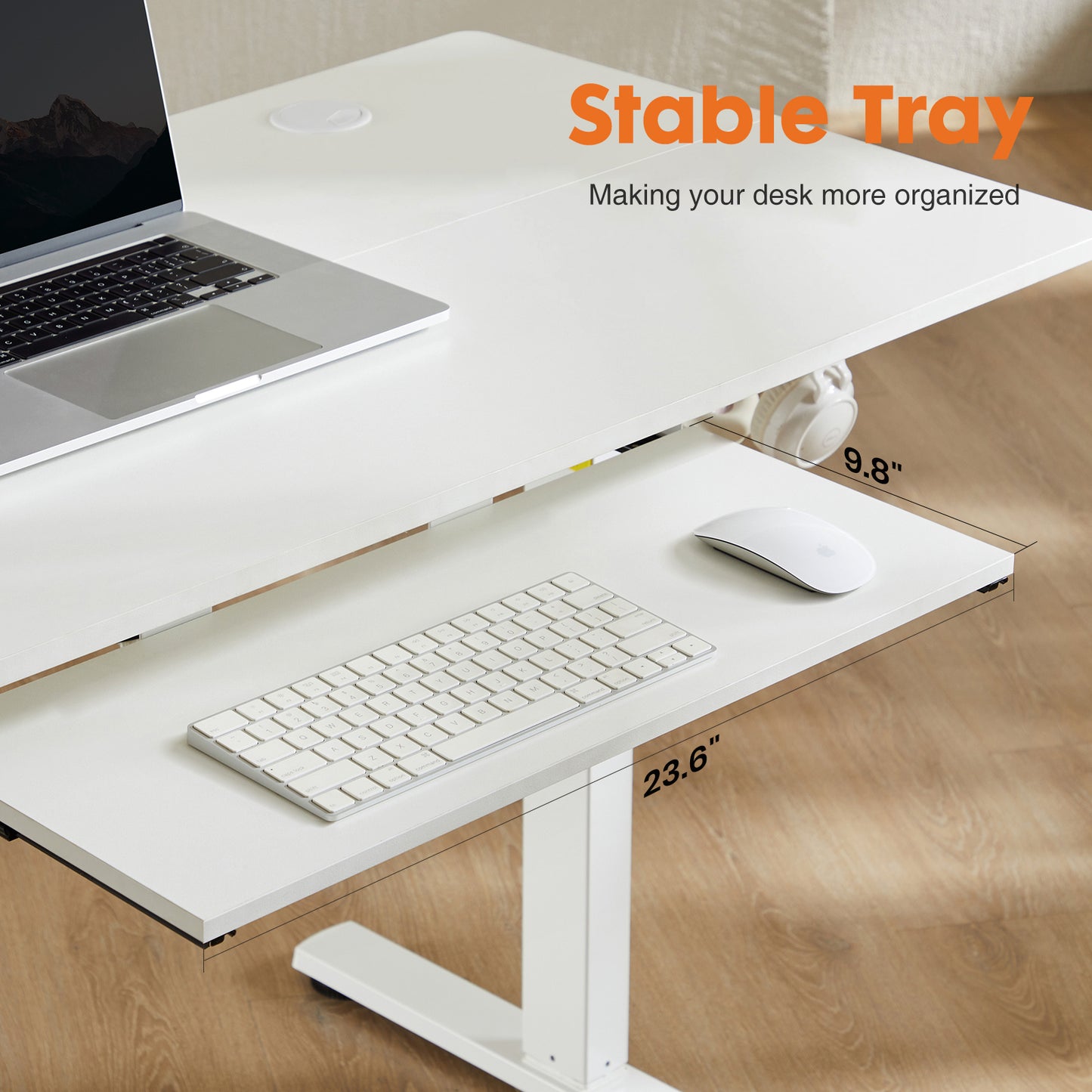 Height-Adjustable Electric Desk with White Keyboard Tray, 55 x 24 Inches