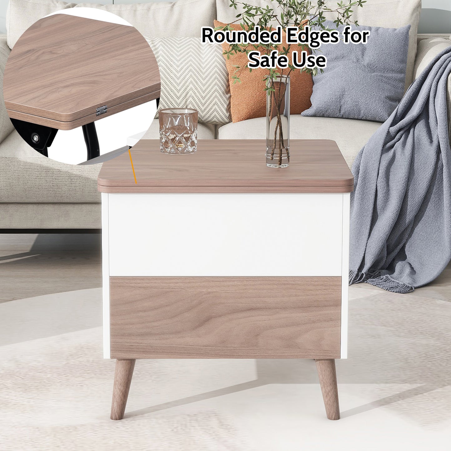 Walnut Extendable Coffee Table with Lift Top and Storage Shelf