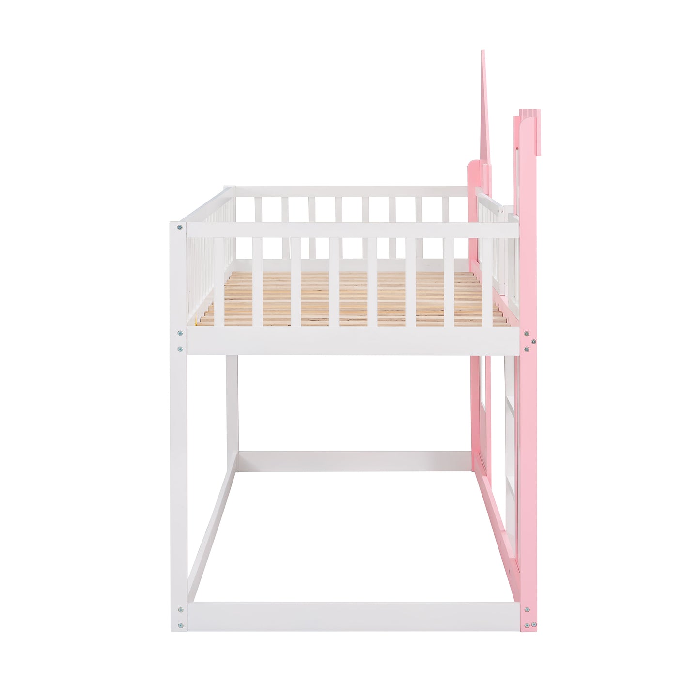 Twin Pink Castle Bunk Bed with Ladder & Play Space