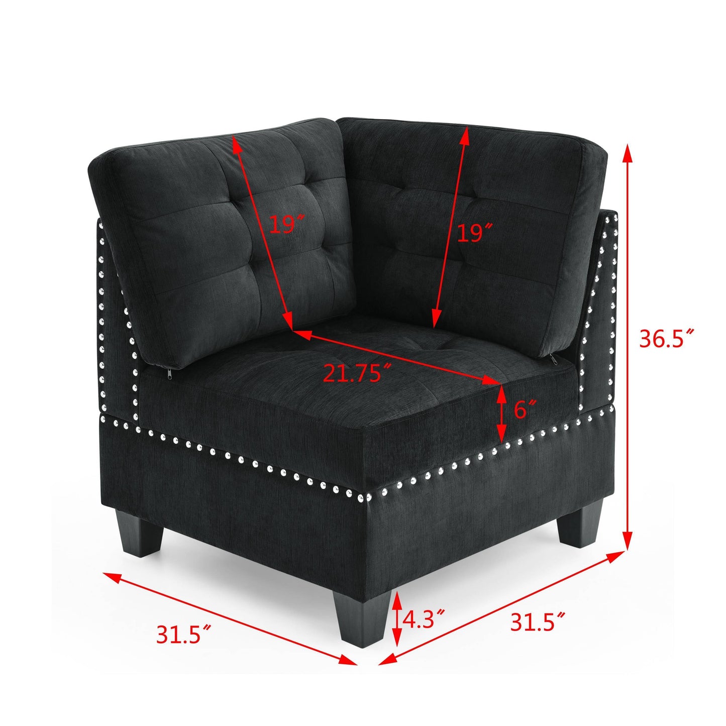 U Shaped Black Velvet Modular Sectional Sofa with DIY Combination