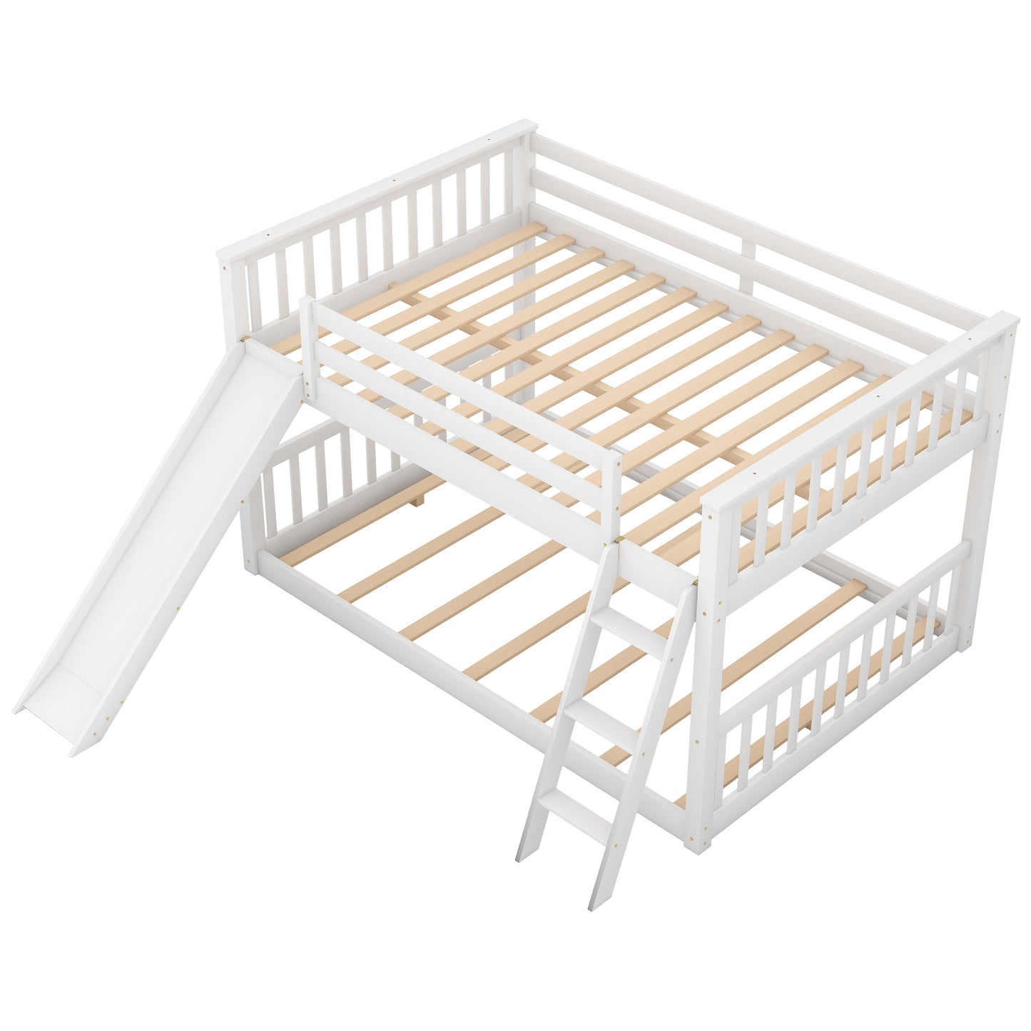 Fun White Full over Full Bunk Bed with Removable Slide and Ladder