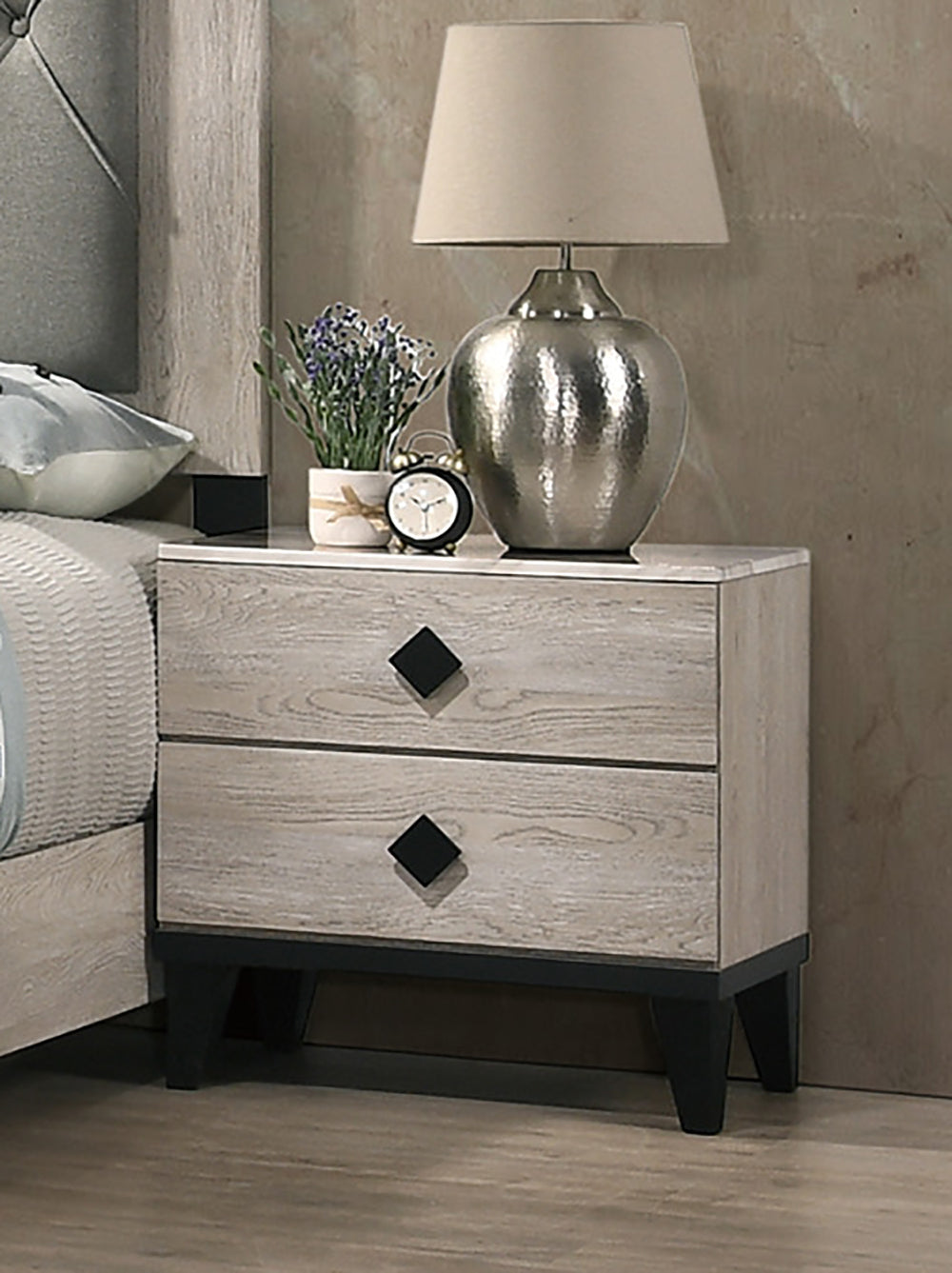 Smithson Nightstand With 2 Drawers Storage in Cream Finish