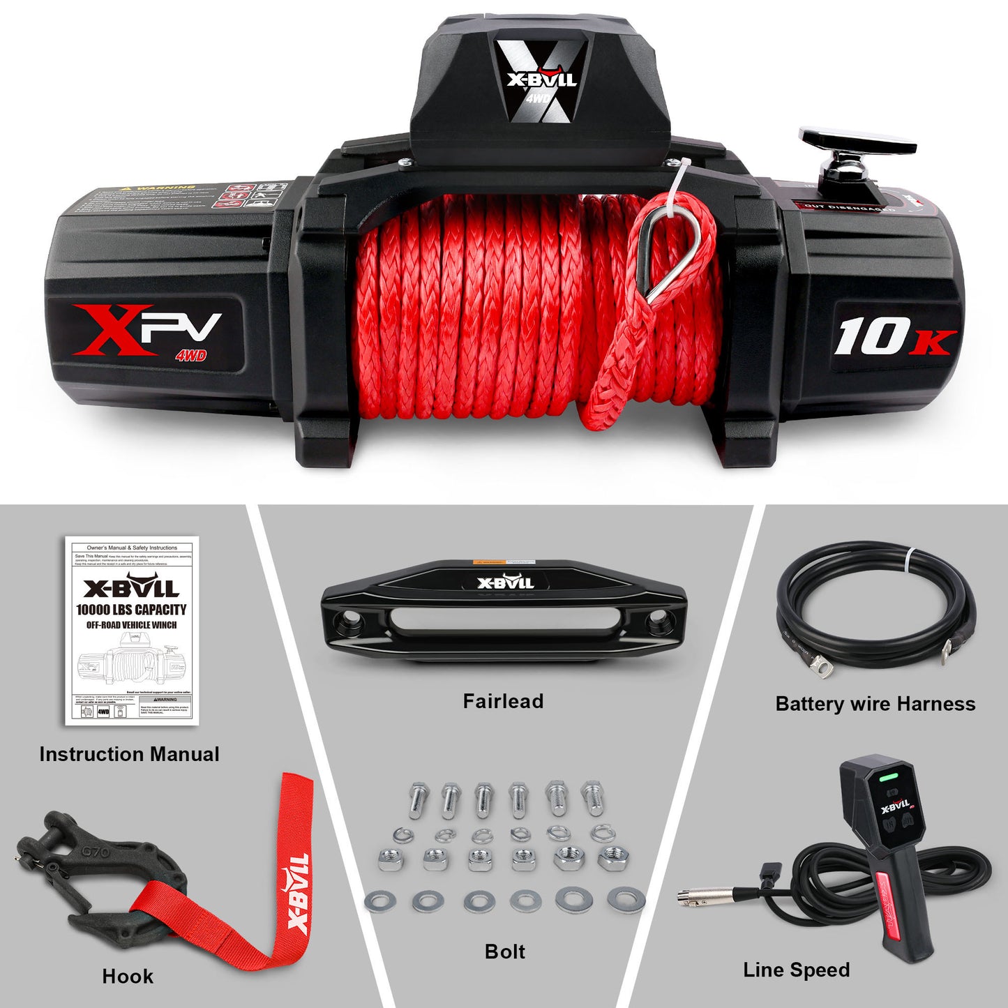 Electric Winch Kit with 10000 lb. Load Capacity and Synthetic Rope - Waterproof and Versatile