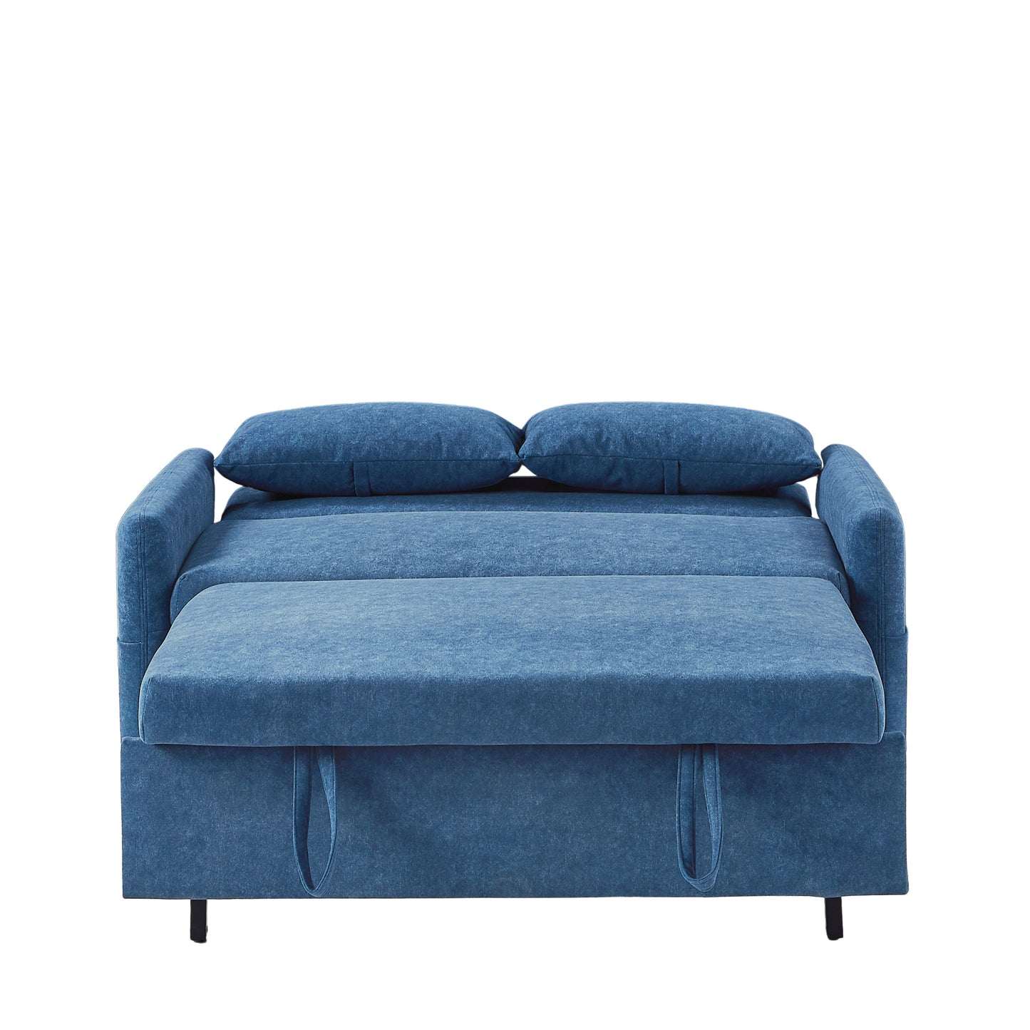 55.1 Blue Pull Out Sleeper Loveseat Sofa Bed with Adjustable Backrest and USB Ports