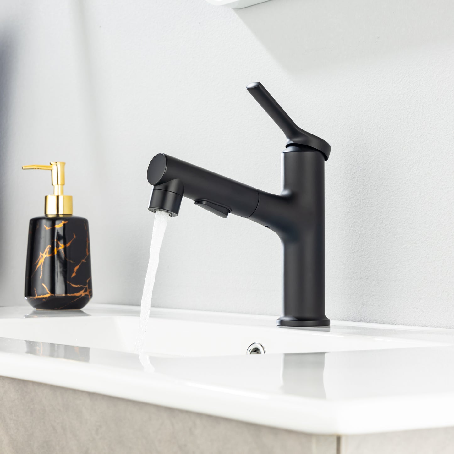 Single Hole Bathroom Faucet with Pull Out Sprayer and Dual Spray Modes