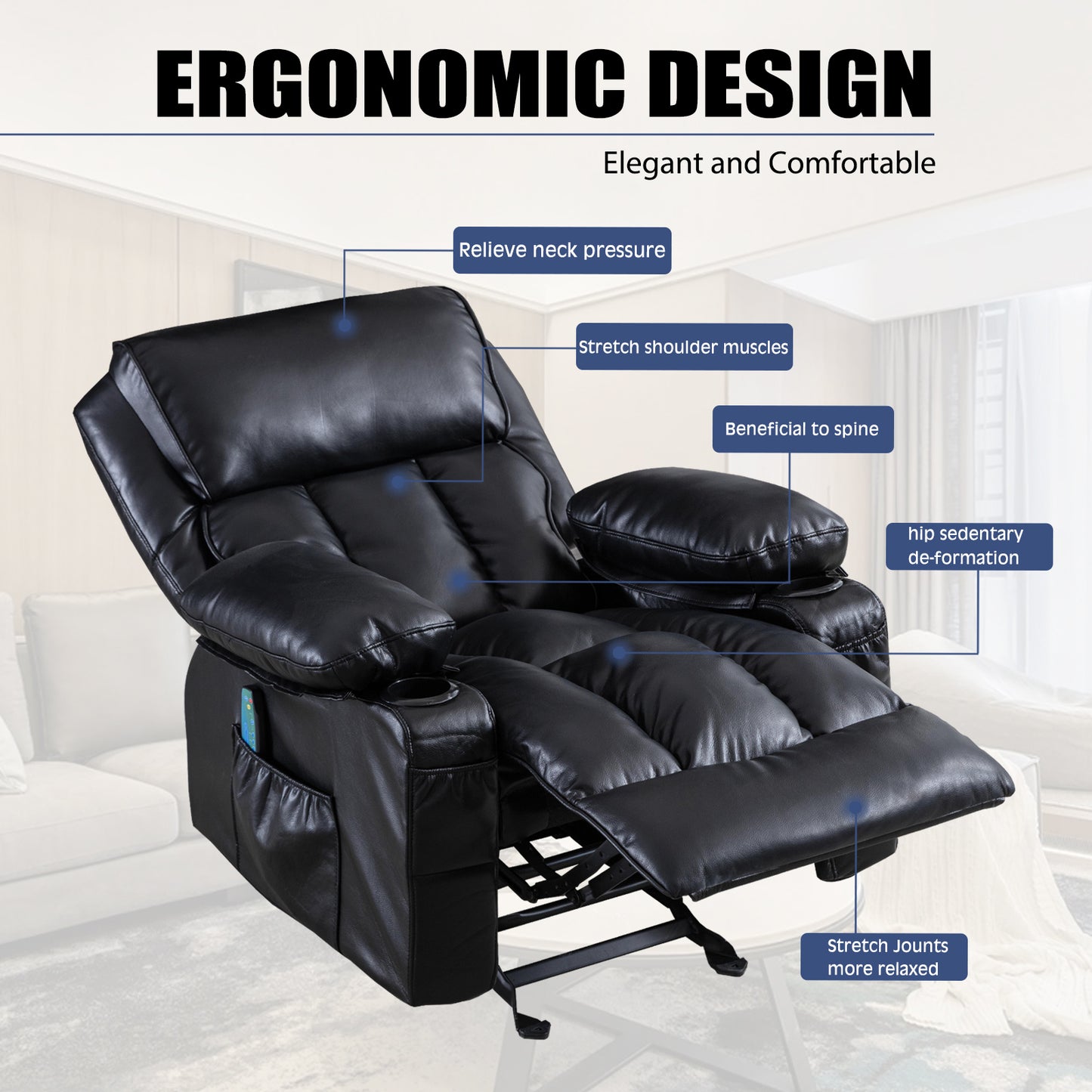 Massage Recliner Chair with Rocking Function, Heating, and Storage