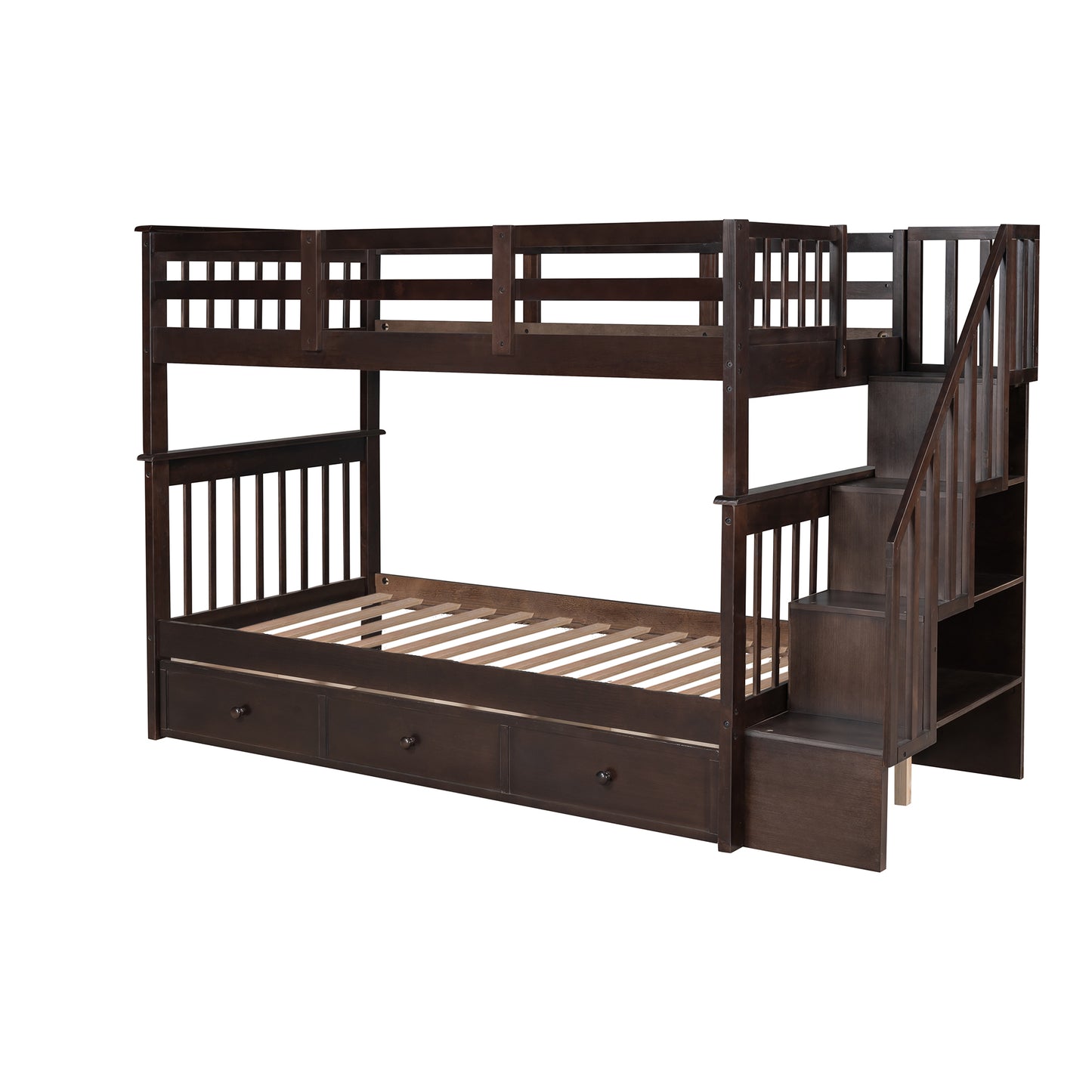 Staircase Twin Bunk Bed with Storage Drawers - Espresso