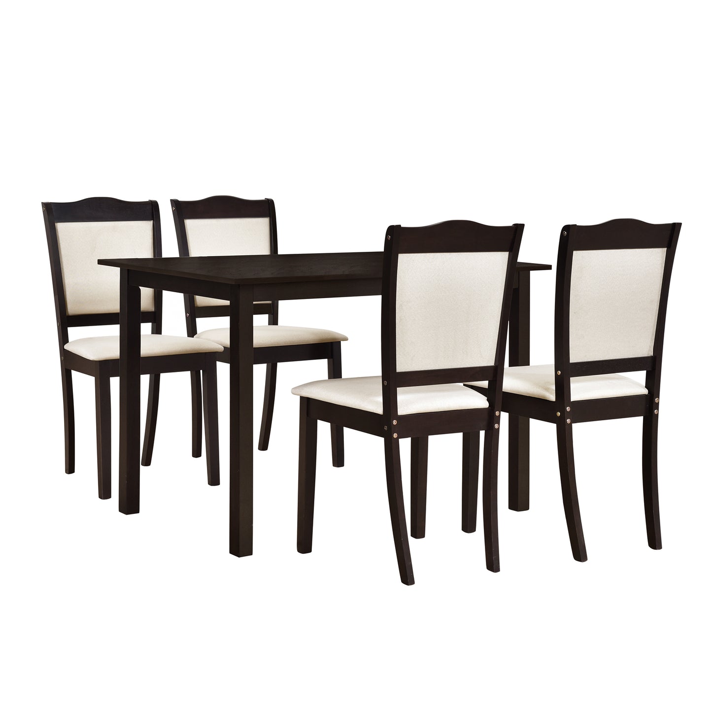 TREXM 5-Piece Wood Dining Table Set Simple Style Kitchen Dining Set Rectangular Table with Upholstered Chairs for Limited Space (Espresso)