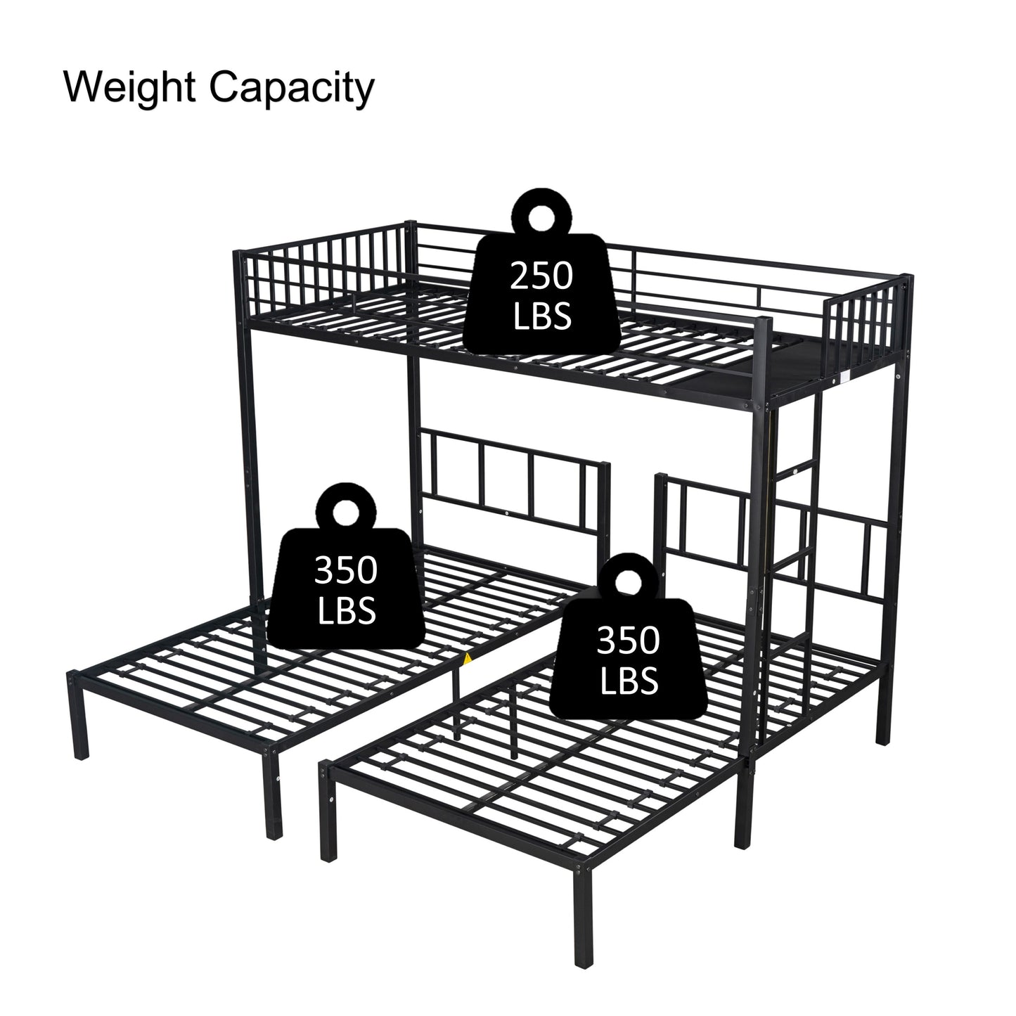 Convertible Metal Triple Bunk Bed - Space-Saving Solution with Noise Reduction