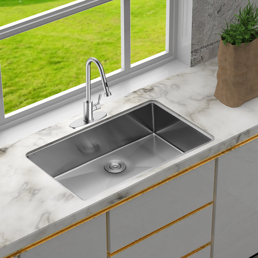 Undermount Kitchen Sink with 28 Inch Single Bowl Stainless Steel Basin