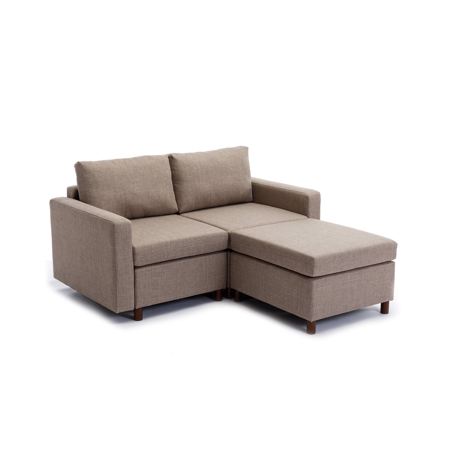 Sectional Sofa Couch with Ottoman, High-Quality Linen, Brown