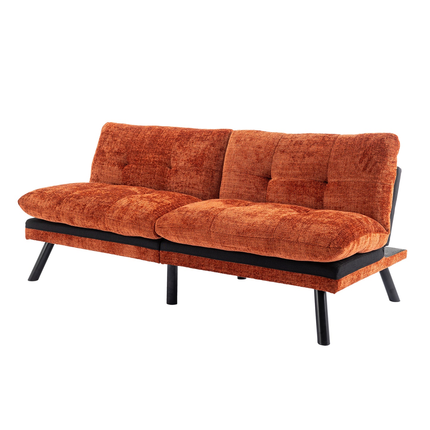 Convertible Sofa Bed  Loveseat Futon Bed Breathable Adjustable Lounge Couch with Metal Legs,Futon Sets for Compact Living Space  Chenille- Orange