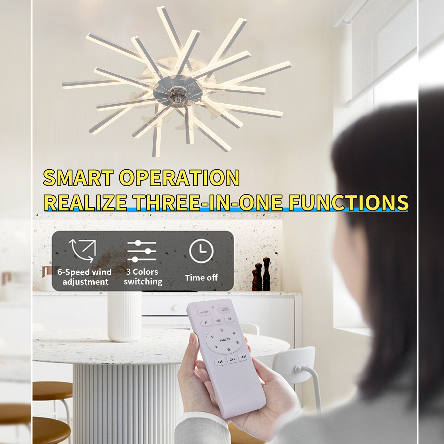 Modern 36-Inch Ceiling Fan with Remote Control and Dimmable LED Lights