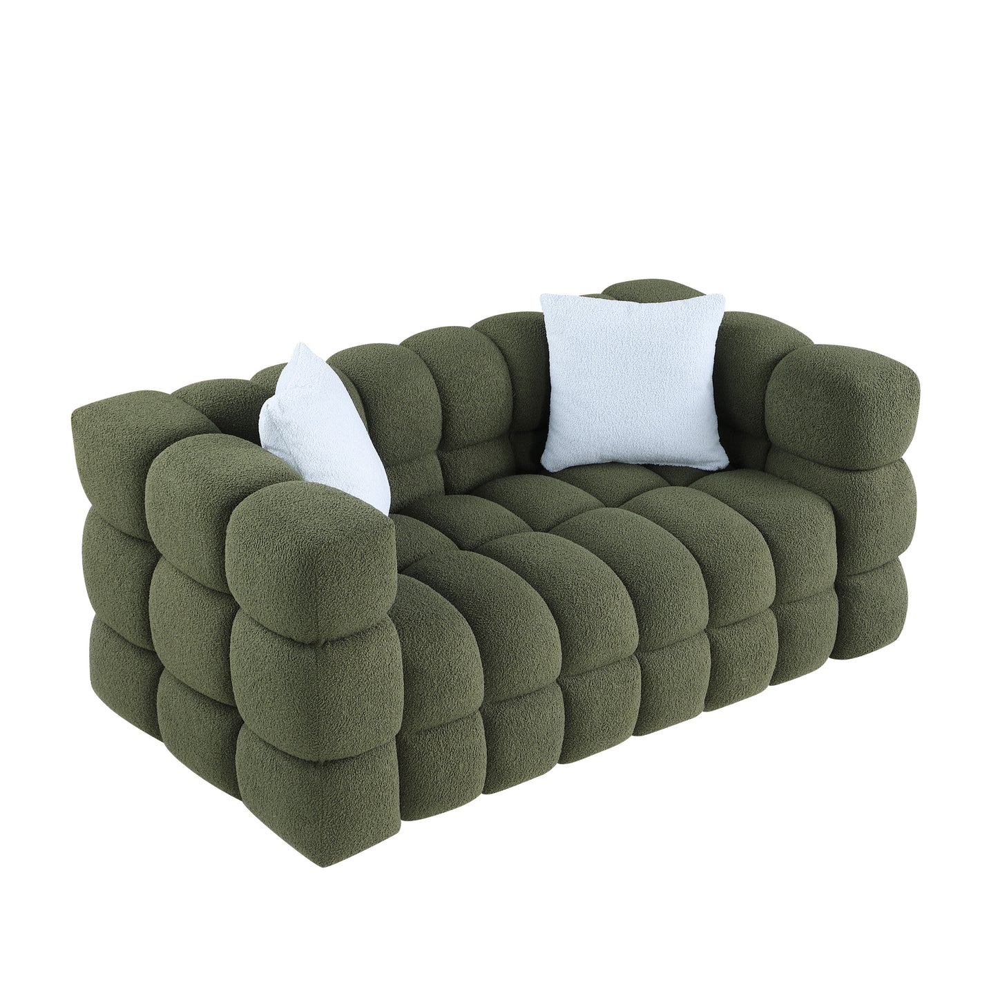 Olive Green Boucle 2-Seater Sofa