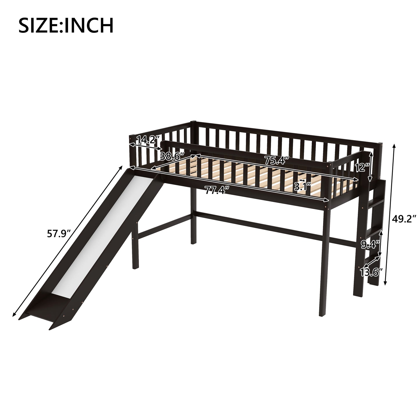 Twin Size Low Loft Bed with Ladder and Slide, Espresso(OLD SKU:WF196418AAP)