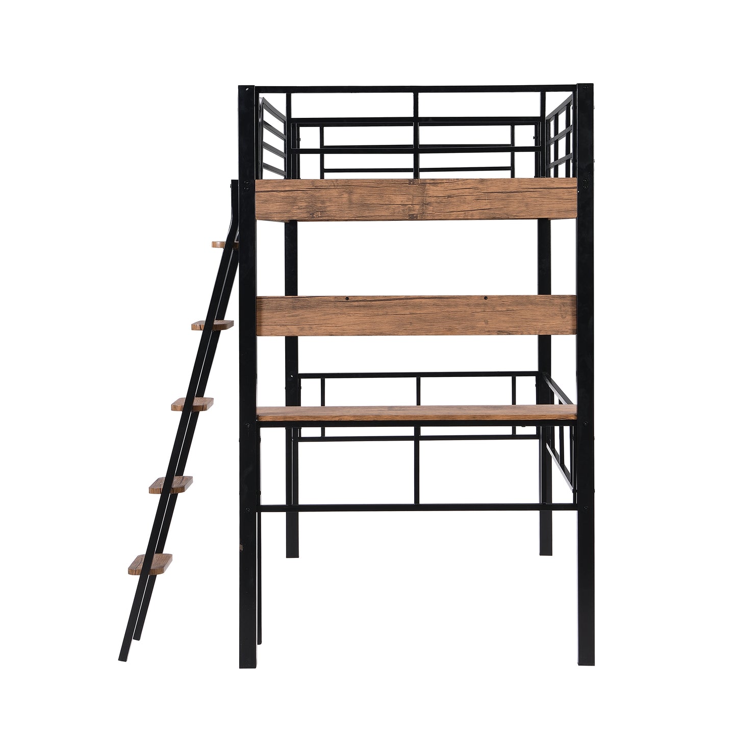 Metal Twin Size Loft Bed with Built-in Desk, Storage Shelf and Ladder, Black