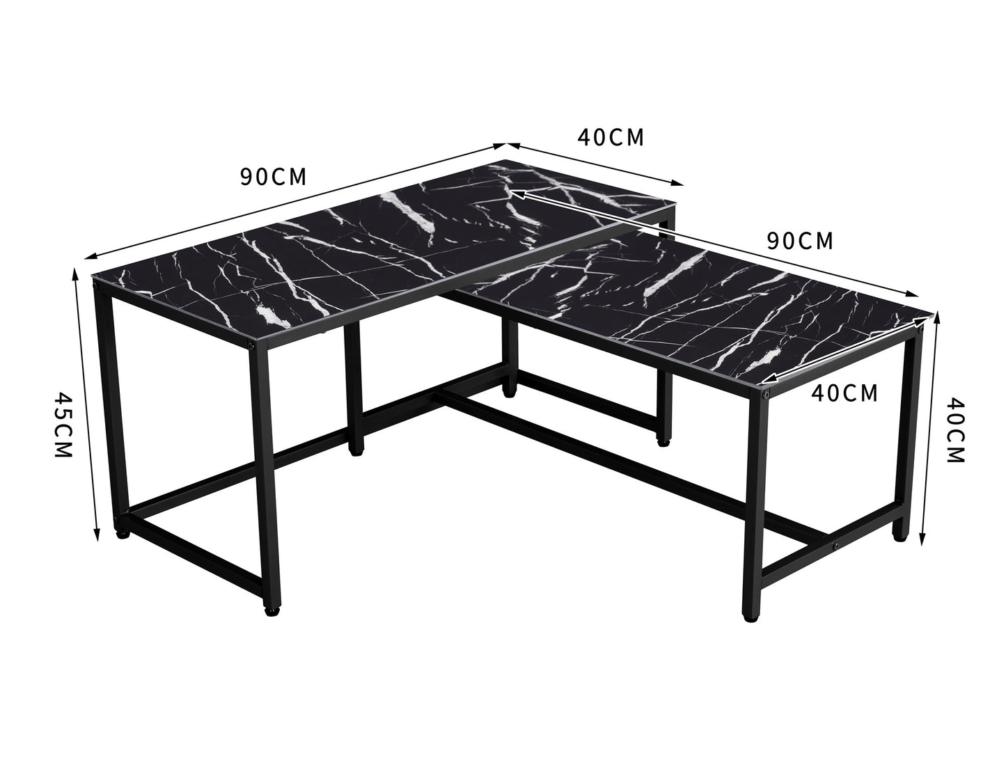 Elegant Marble Black Nesting Coffee Tables, 2-Piece Set