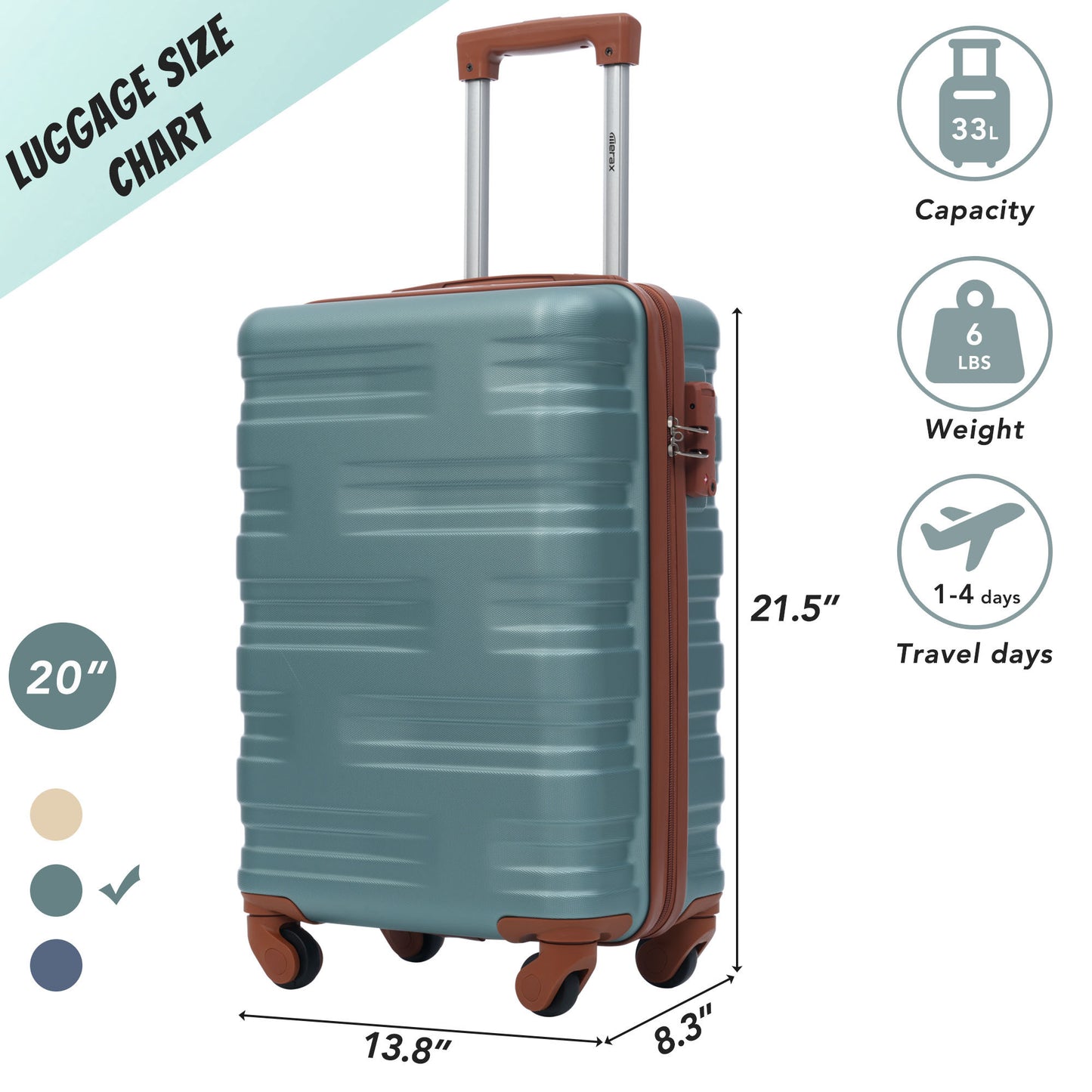 Luggage with TSA Lock Spinner Wheels Hardside Expandable Luggage Travel Suitcase Carry on Luggage ABS 20"