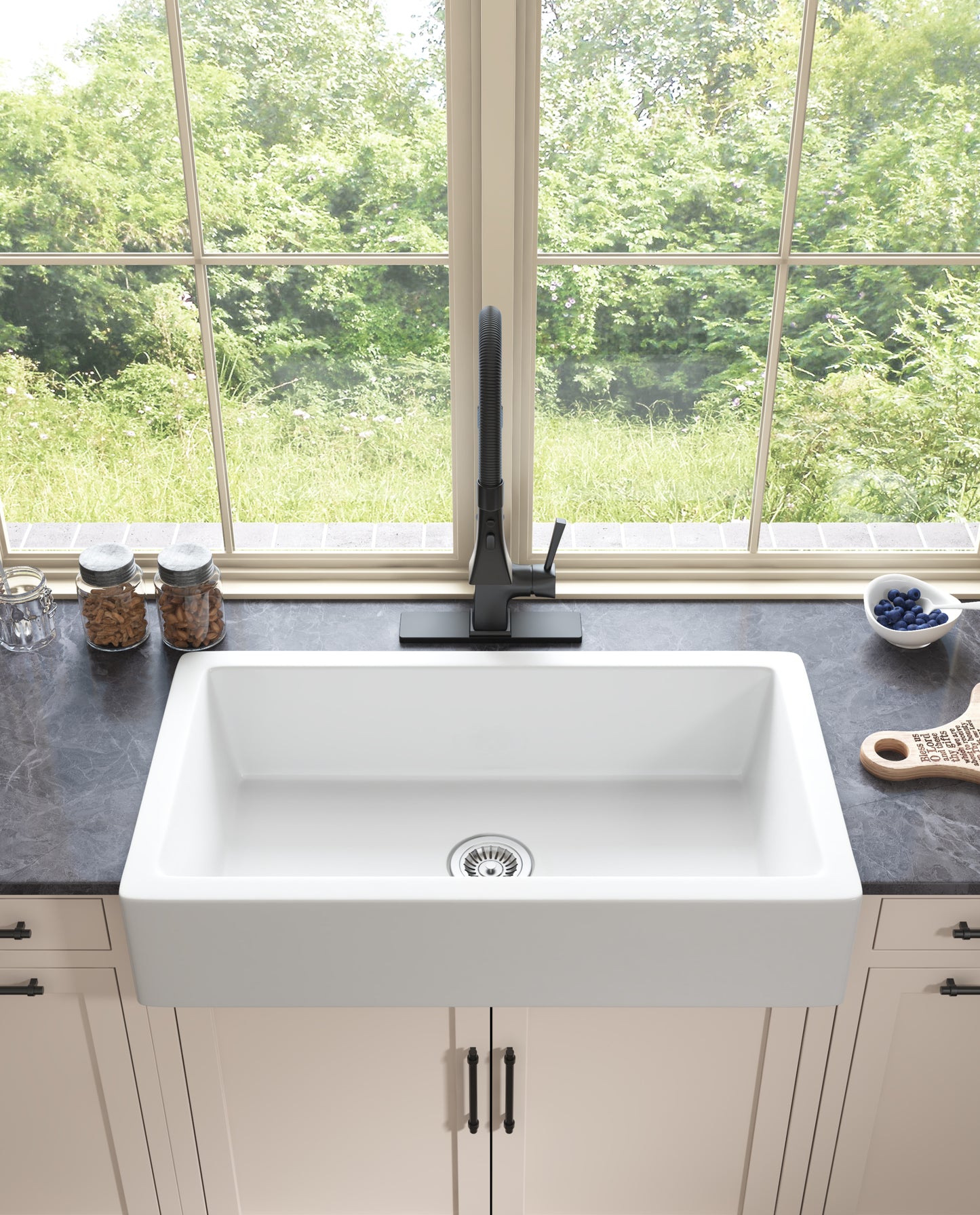 White Ceramic Single Basin Farmhouse Kitchen Sink with Apron Front