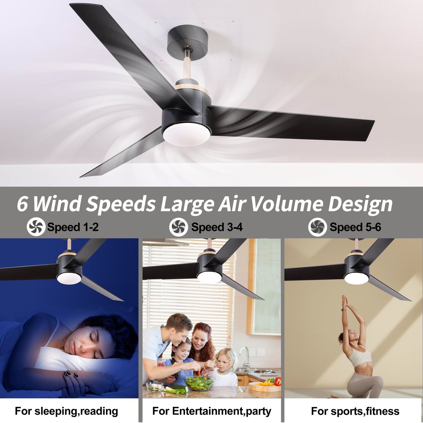 52-Inch Modern Ceiling Fan with LED Light and Remote Control