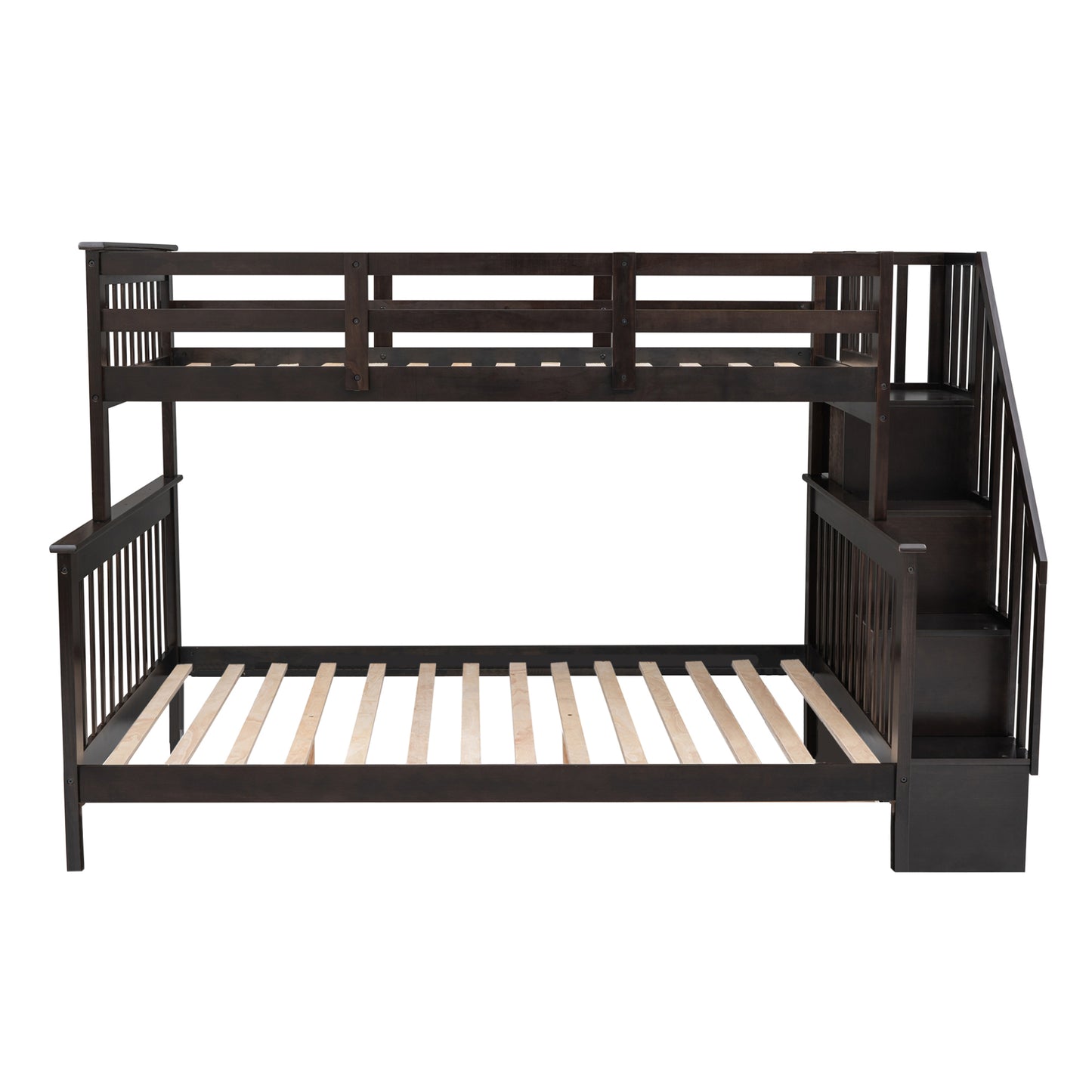 Elegant Espresso Twin-Over-Full Bunk Bed with Storage and Guard Rail