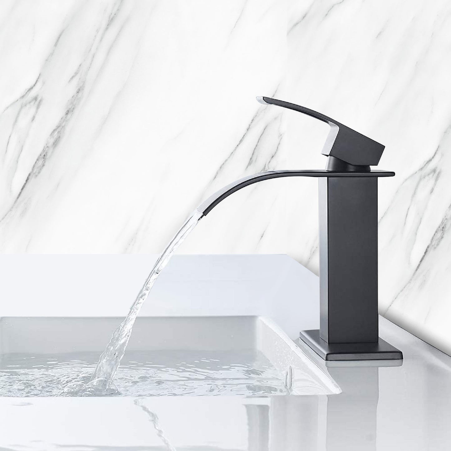 Bathroom Vanity Sink Faucet with Waterfall Spout and Single Handle