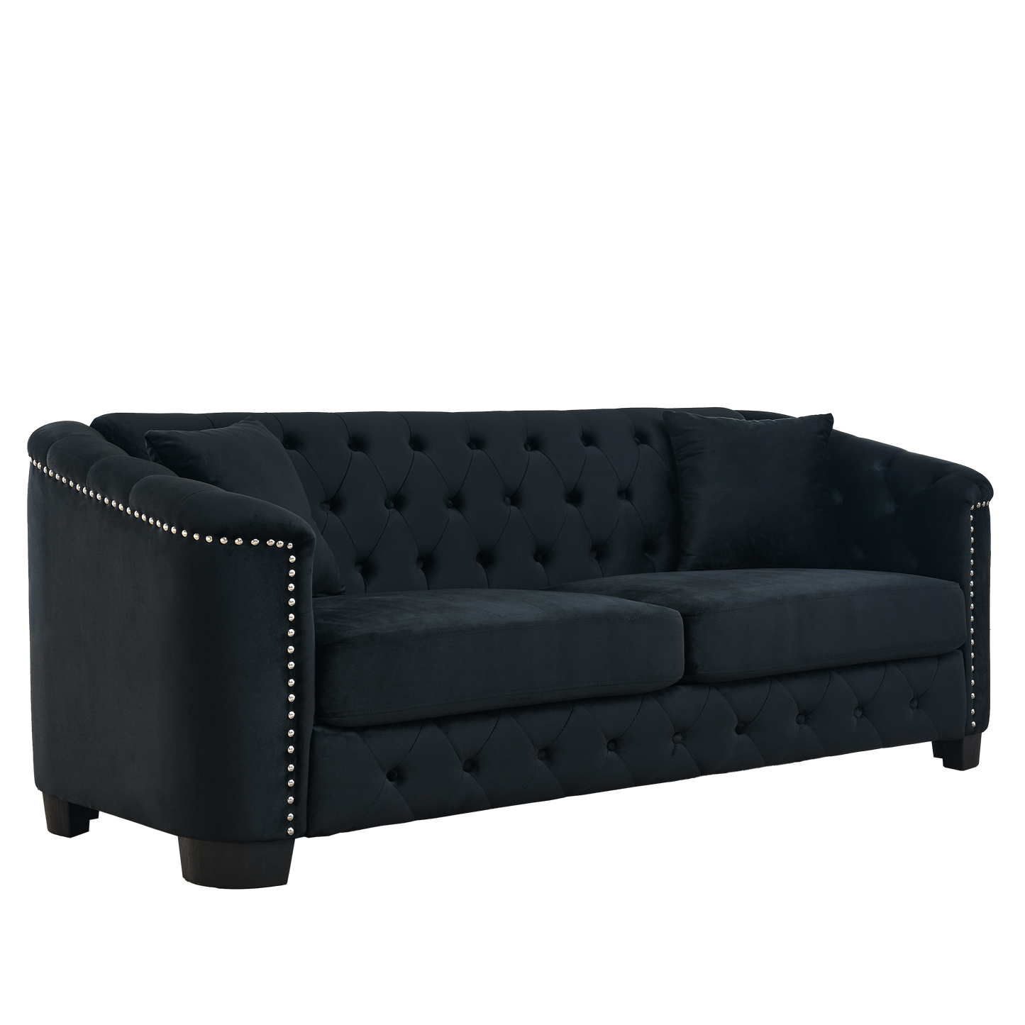 3-Piece Velvet Black Sofa Set with Two Pillows