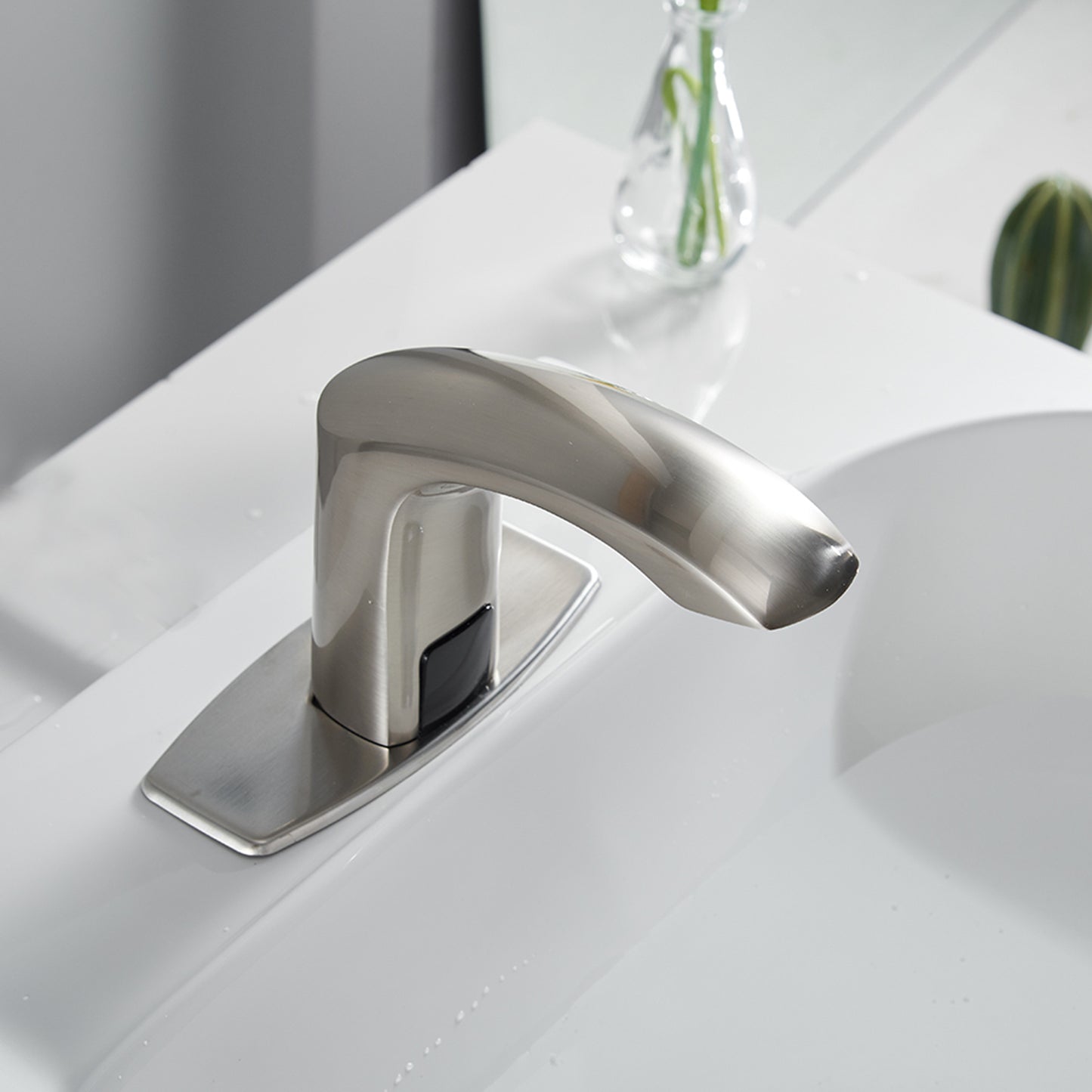 Motion-Activated Brushed Nickel Sink Faucet Set with Deck Plate & Drain