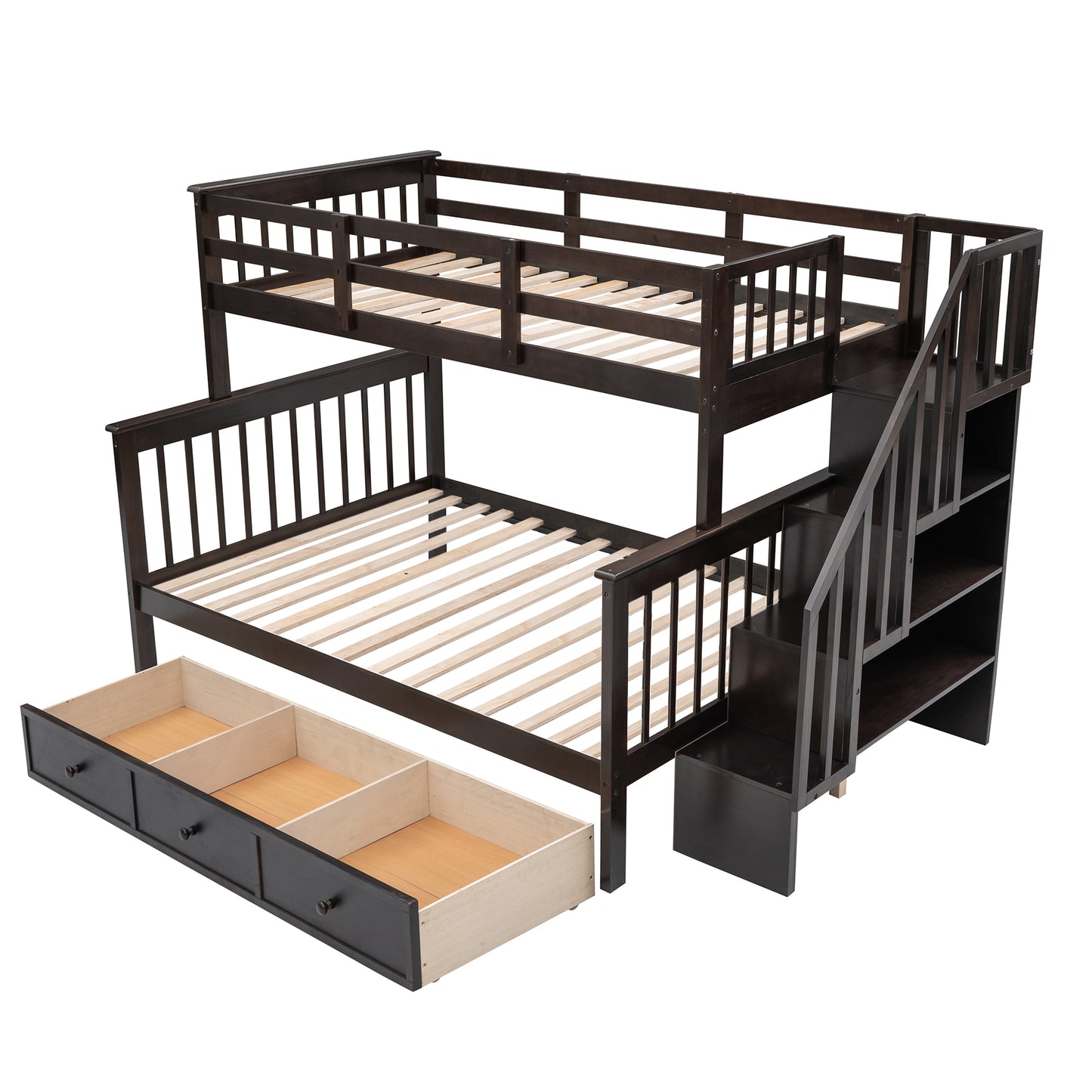 Stairway Twin-Over-Full Bunk Bed with Drawer and Storage in Espresso - Ultimate Sleeping Solution