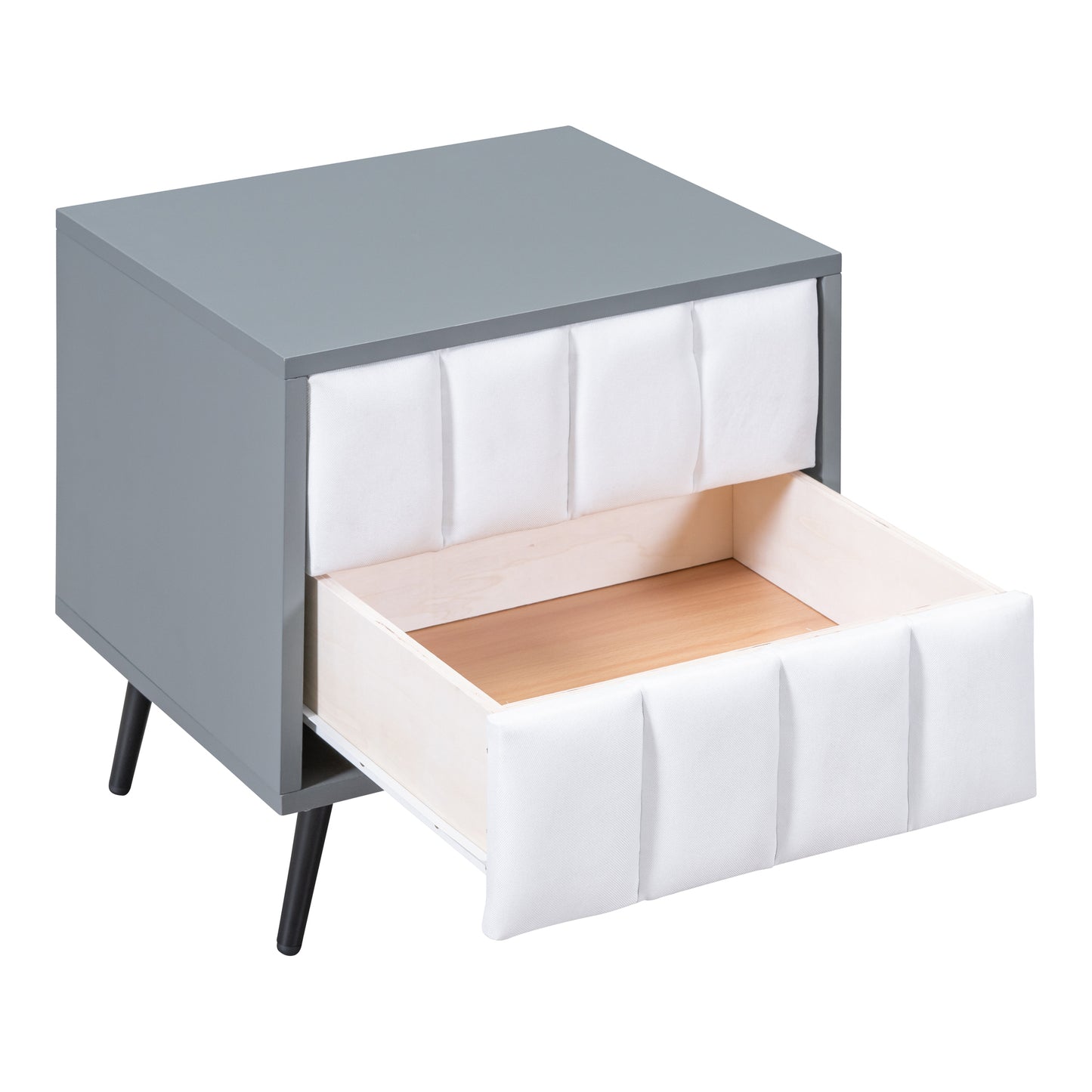 2-Drawer Nightstand for Bedroom, Mordern Wood+Linen Bedside Table with Classic Design,Gray+White