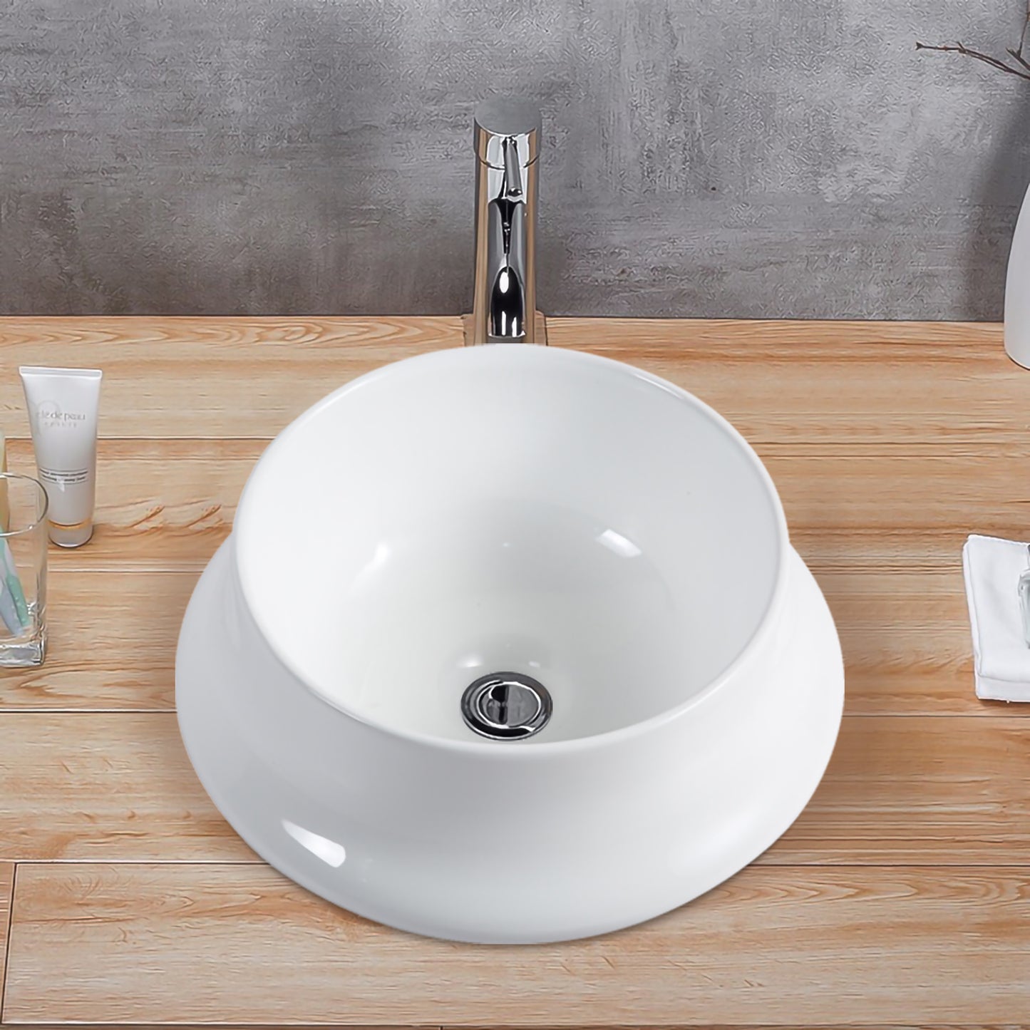 Vessel Bathroom Sink Basin in White Ceramic