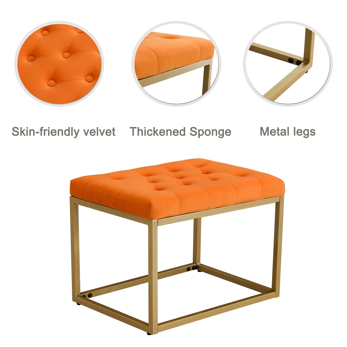 Chair Velvet Shoe Changing Stool, Orange Footstool, Square Vanity Chair, Sofa stool,Makup Stool .Vanity Seat ,Rest stool. Piano Bench .Suitable for Clothes Shop,Living RoomST-001-OR