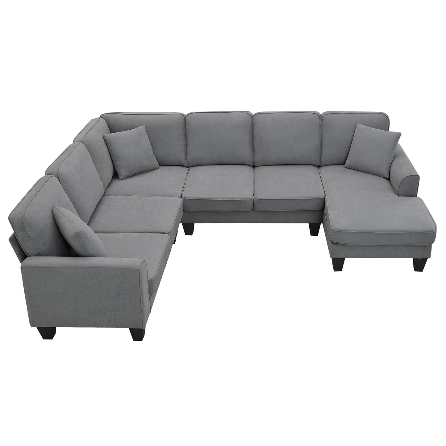 Modern U Shape Sectional Sofa Set with 3 Pillows, 7 Seat Fabric Sectional Sofa for Living Room, Apartment, Office