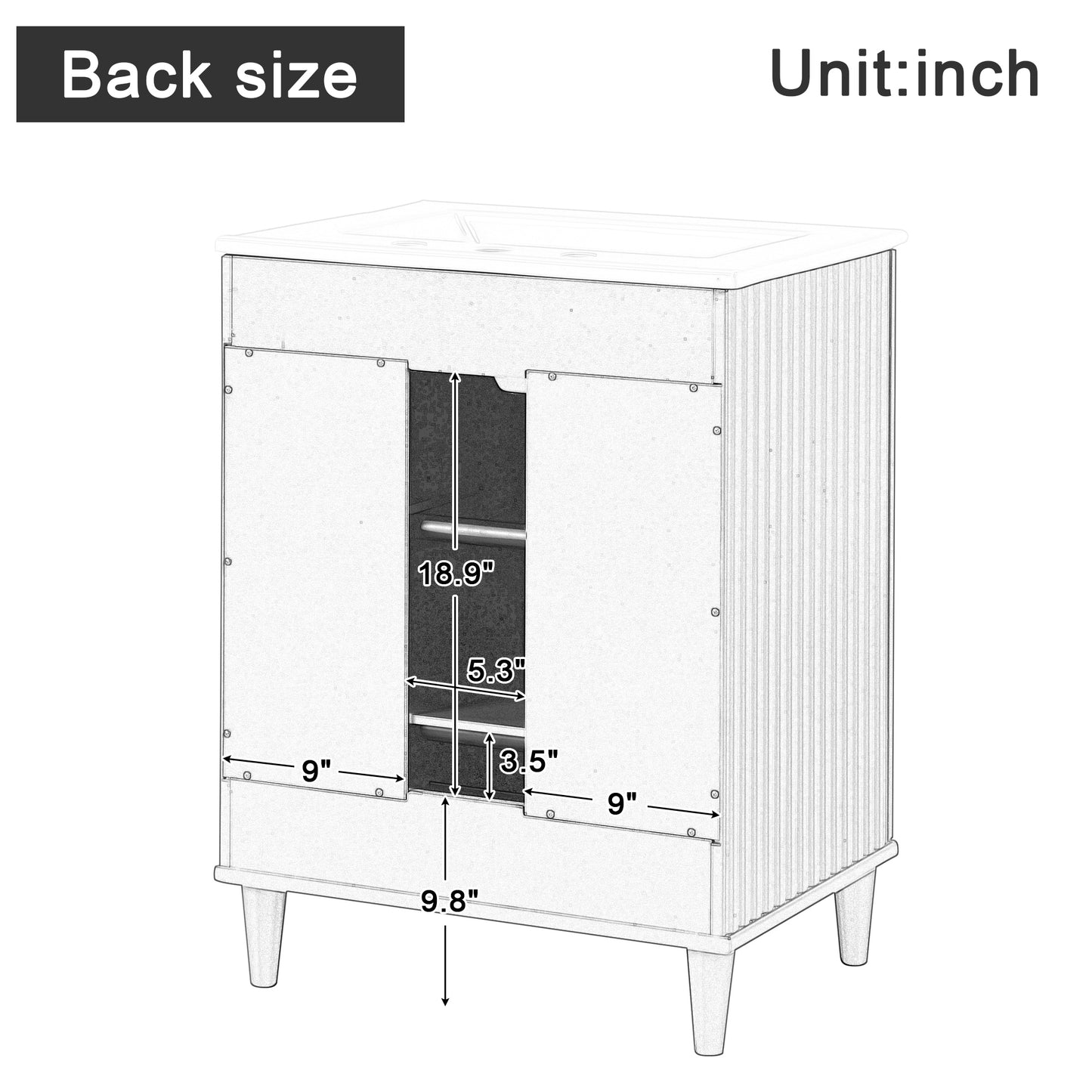 24-inch Rosy Bathroom Vanity Cabinet with Ceramic Sink and Adjustable Shelves